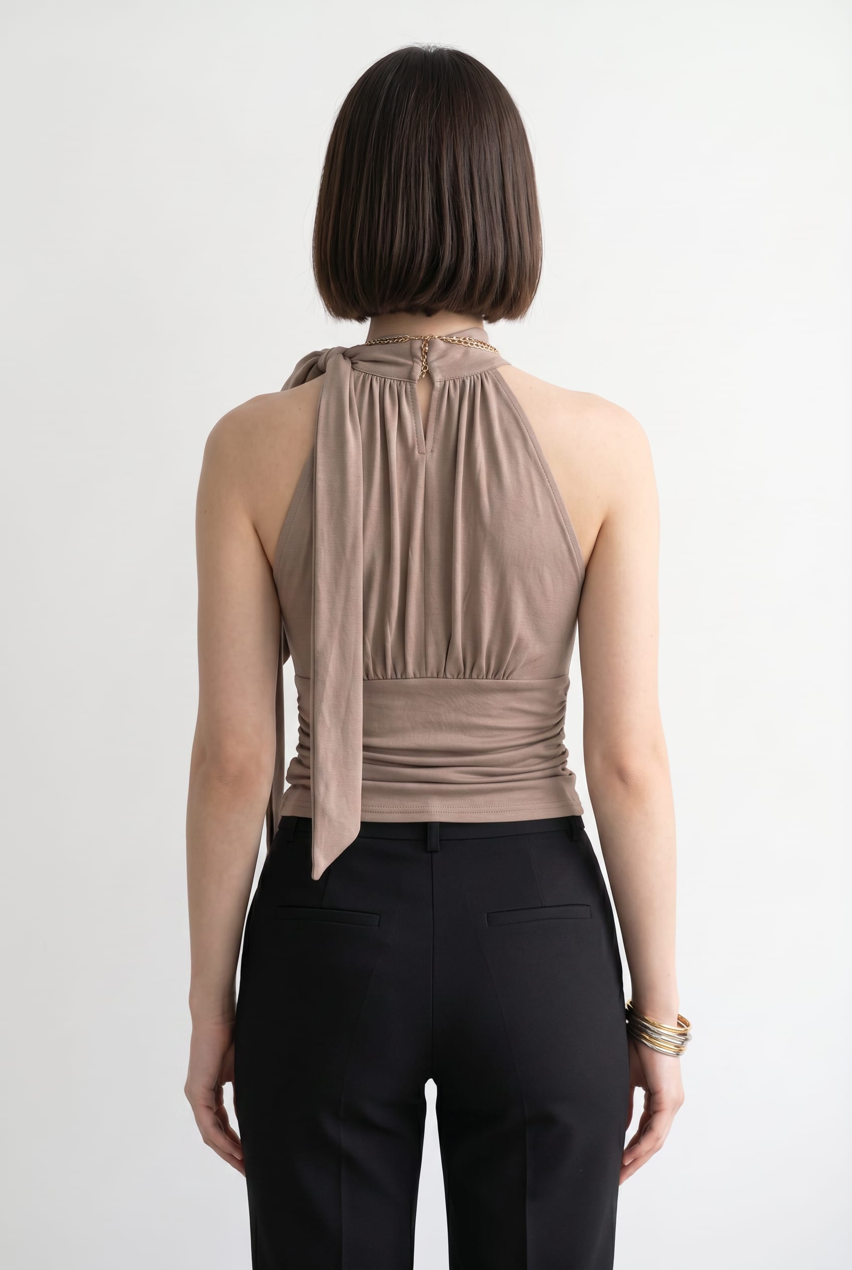 Taupe Ruched Halter Neck Top