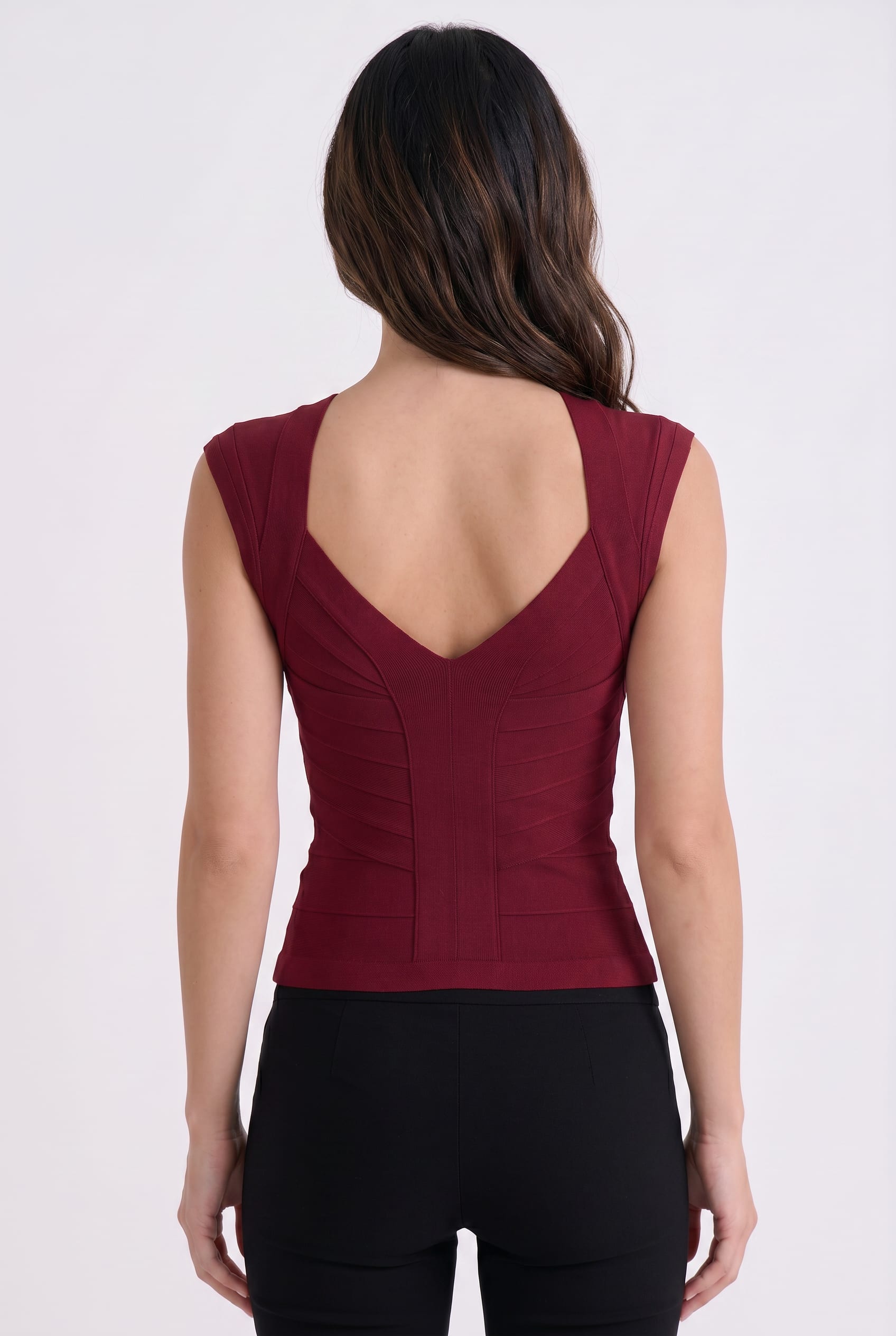 Burgundy Bandage V-Neck Fitted Top