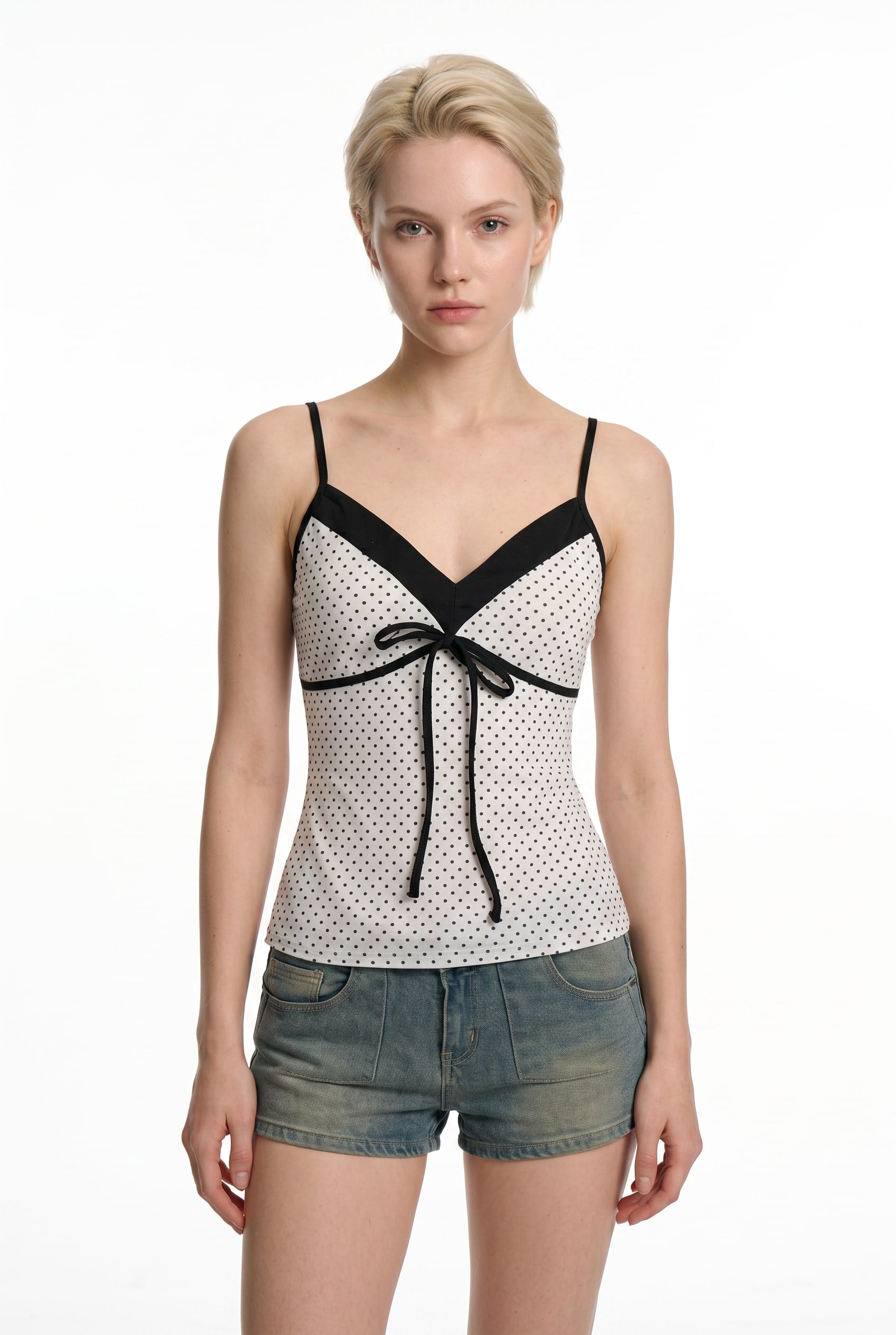 White Polka Dot Wrap Cami Top