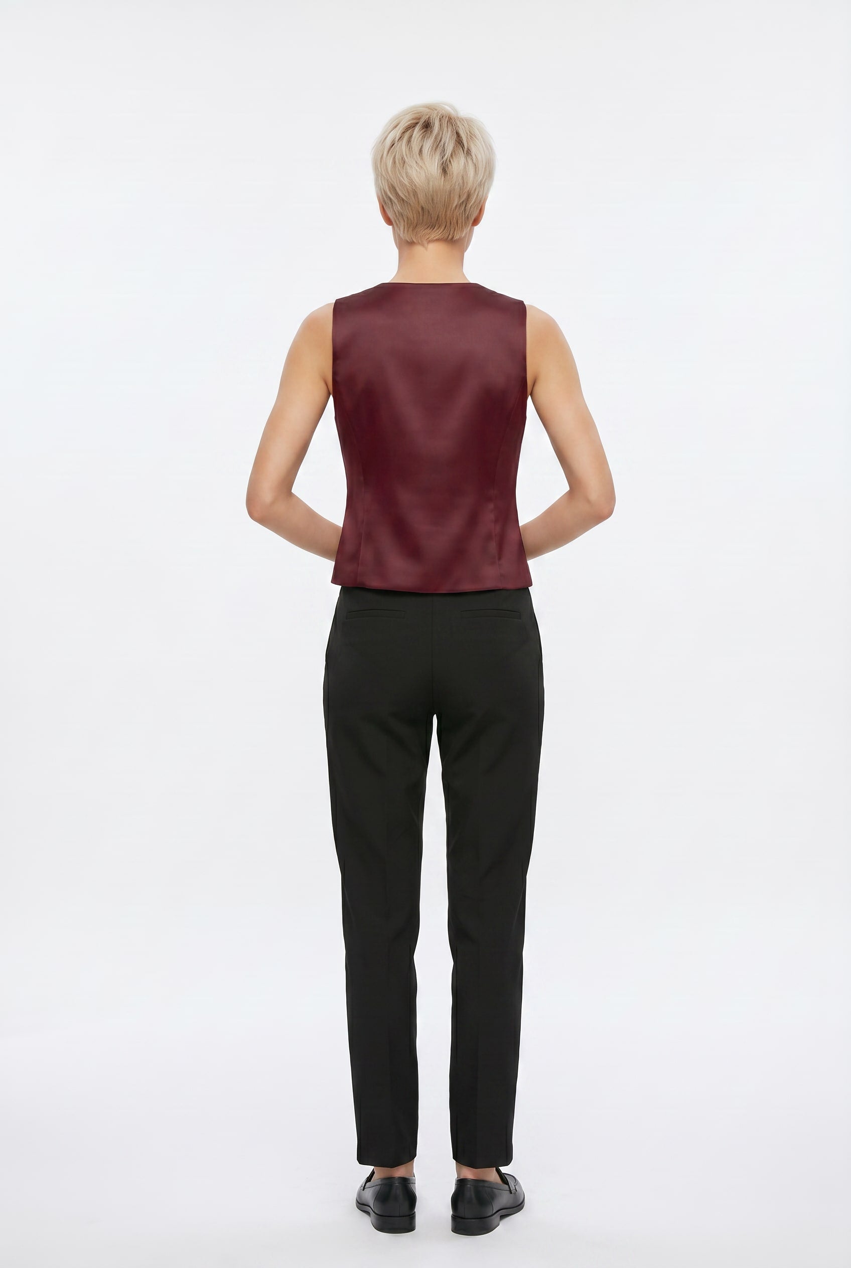 Burgundy Asymmetric Wrap Button Top