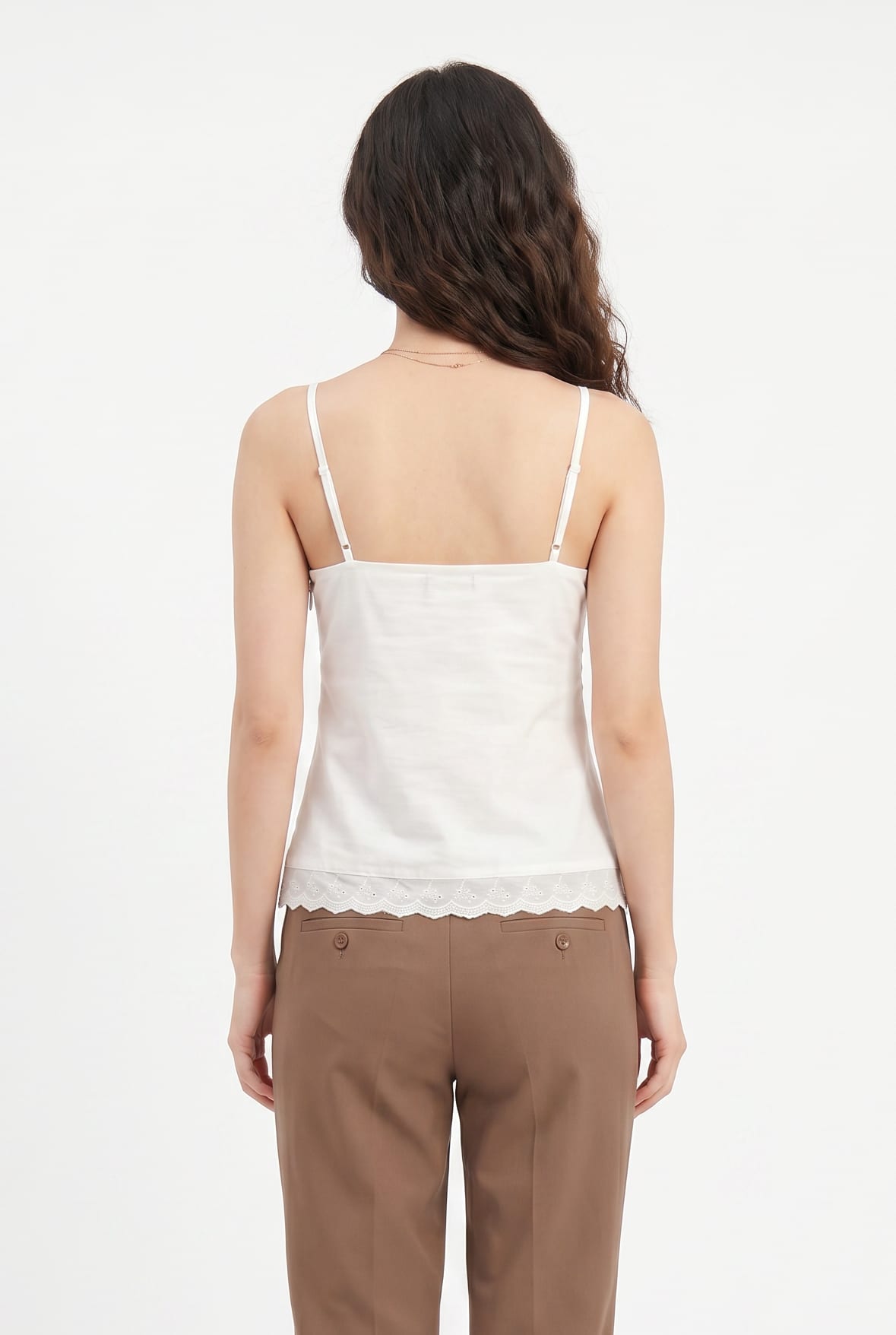 White Cotton Camisole with Eyelet Trim