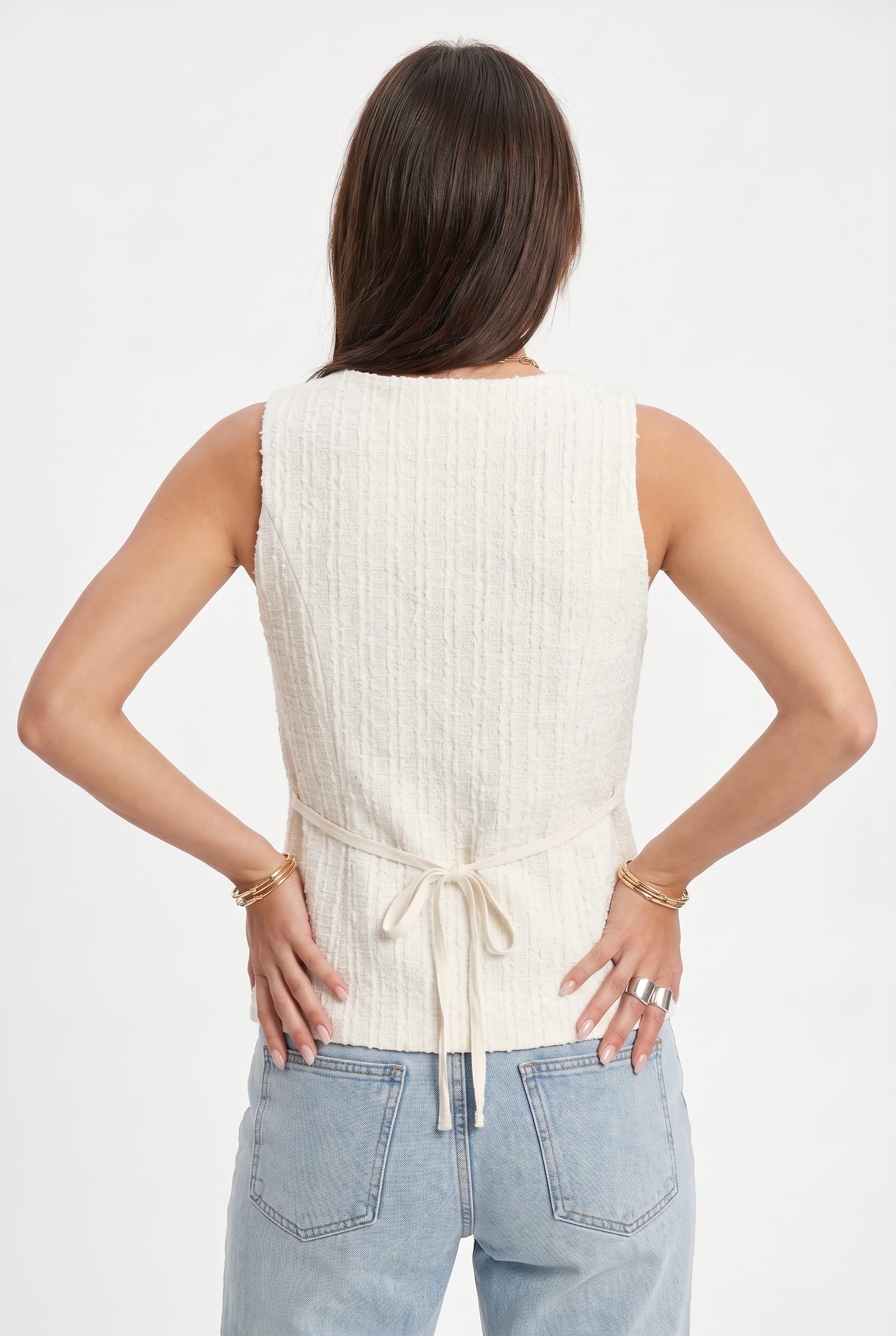 Cream Ribbed Button-Front Tank Top