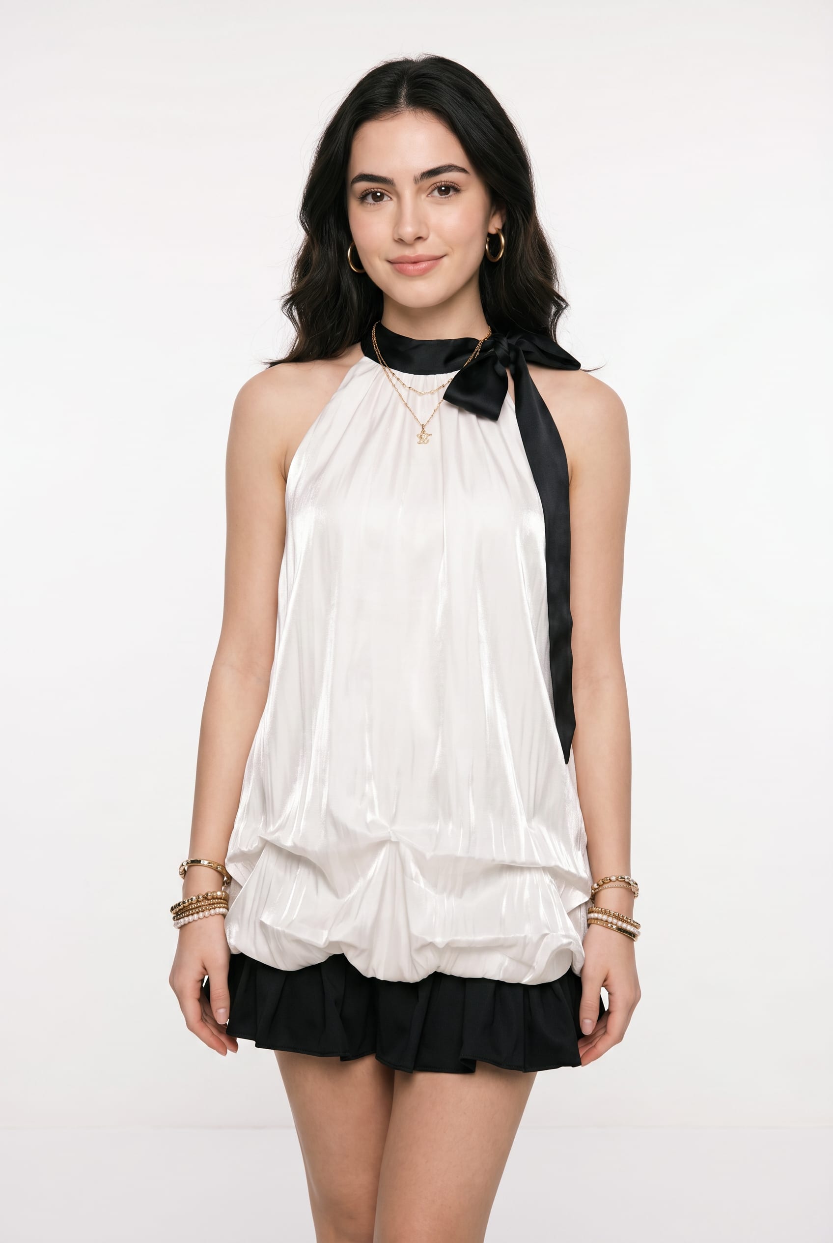 White Satin Halter Mini Dress