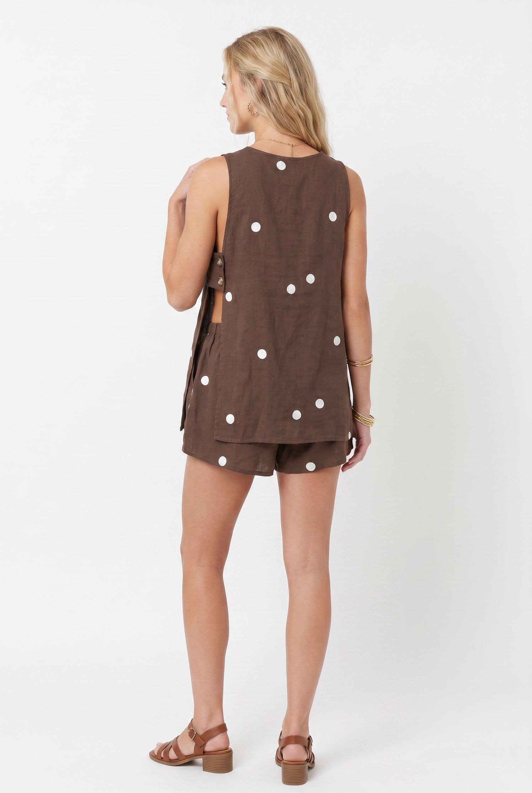 Brown Polka Dot Sleeveless Co-ord Set