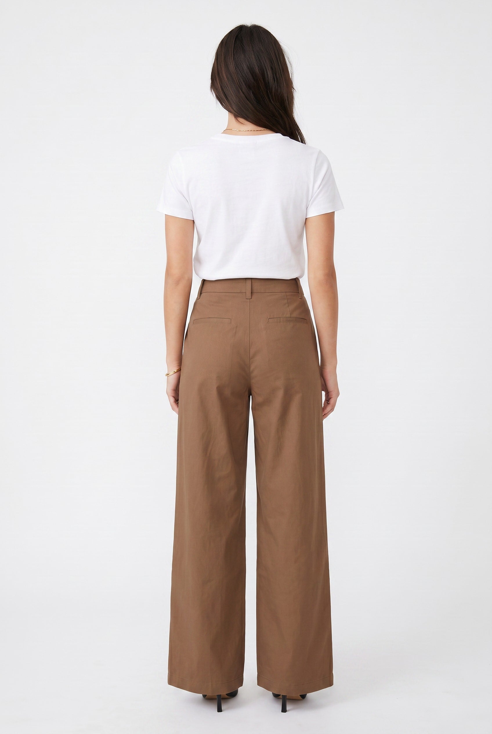 Camel Wide Leg Pleated Trousers