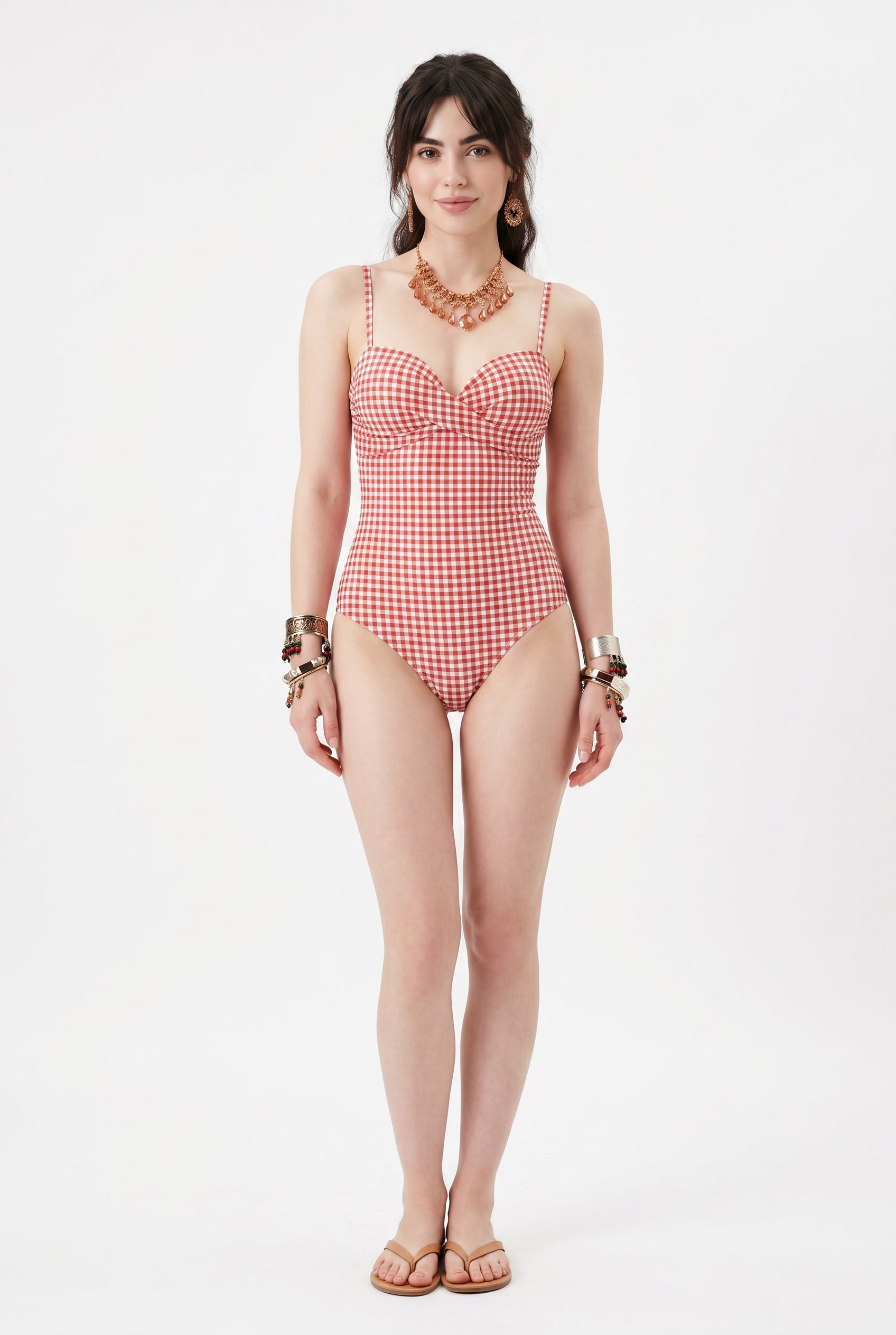 Red Gingham Underwired One-Piece Swimsuit