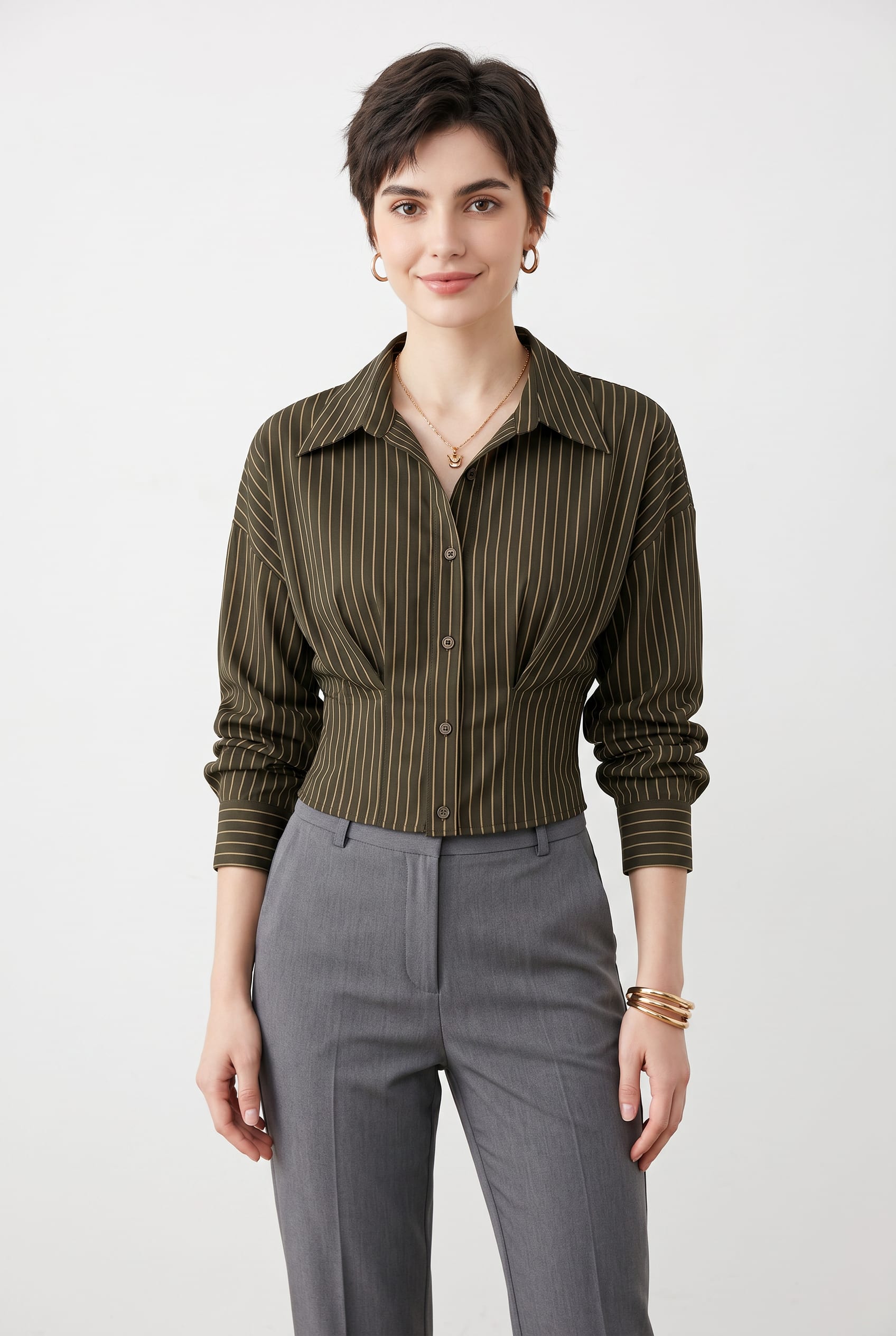 Olive Pinstripe Long Sleeve Shirt