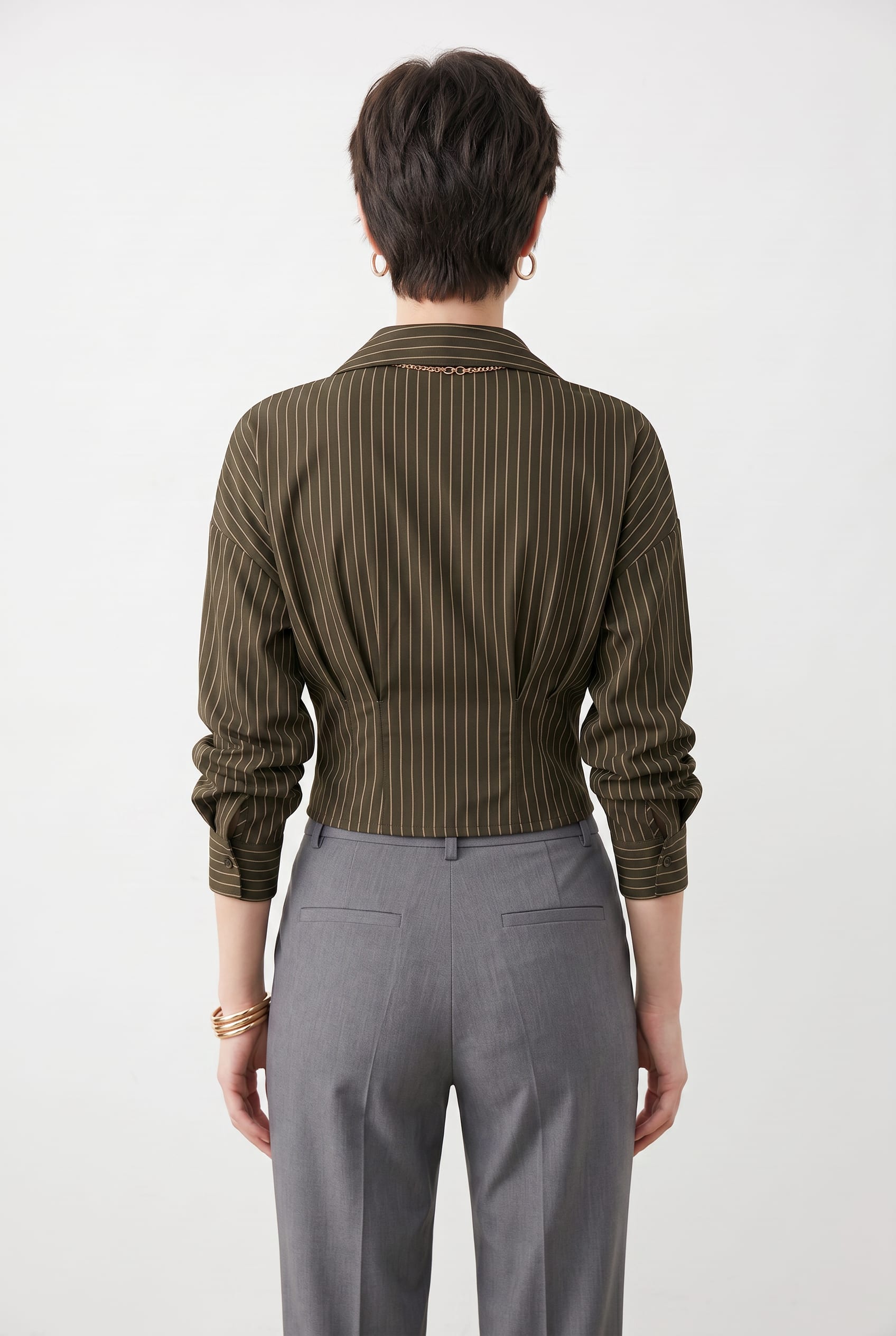 Olive Pinstripe Long Sleeve Shirt