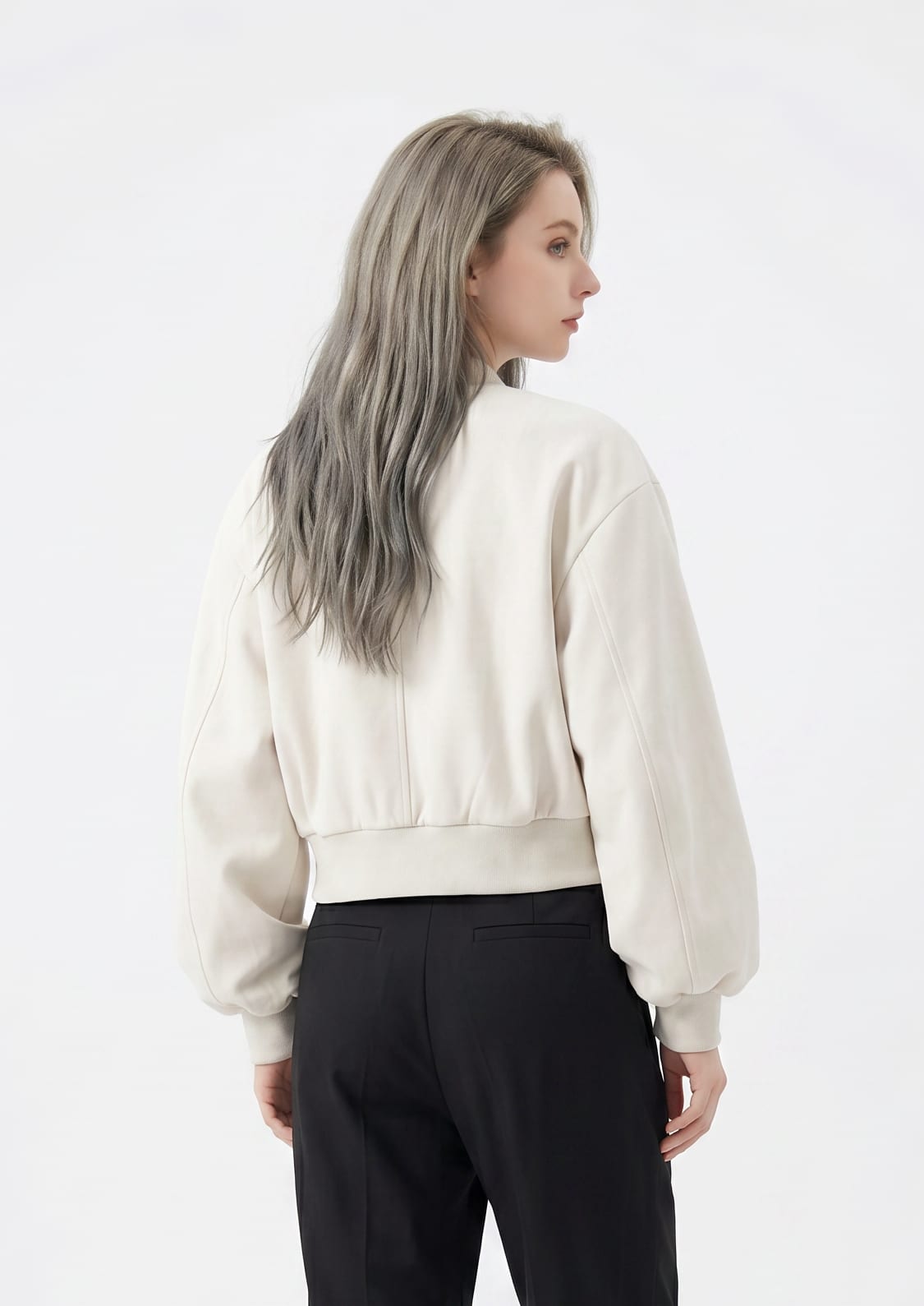 Cream Cropped Bomber Jacket