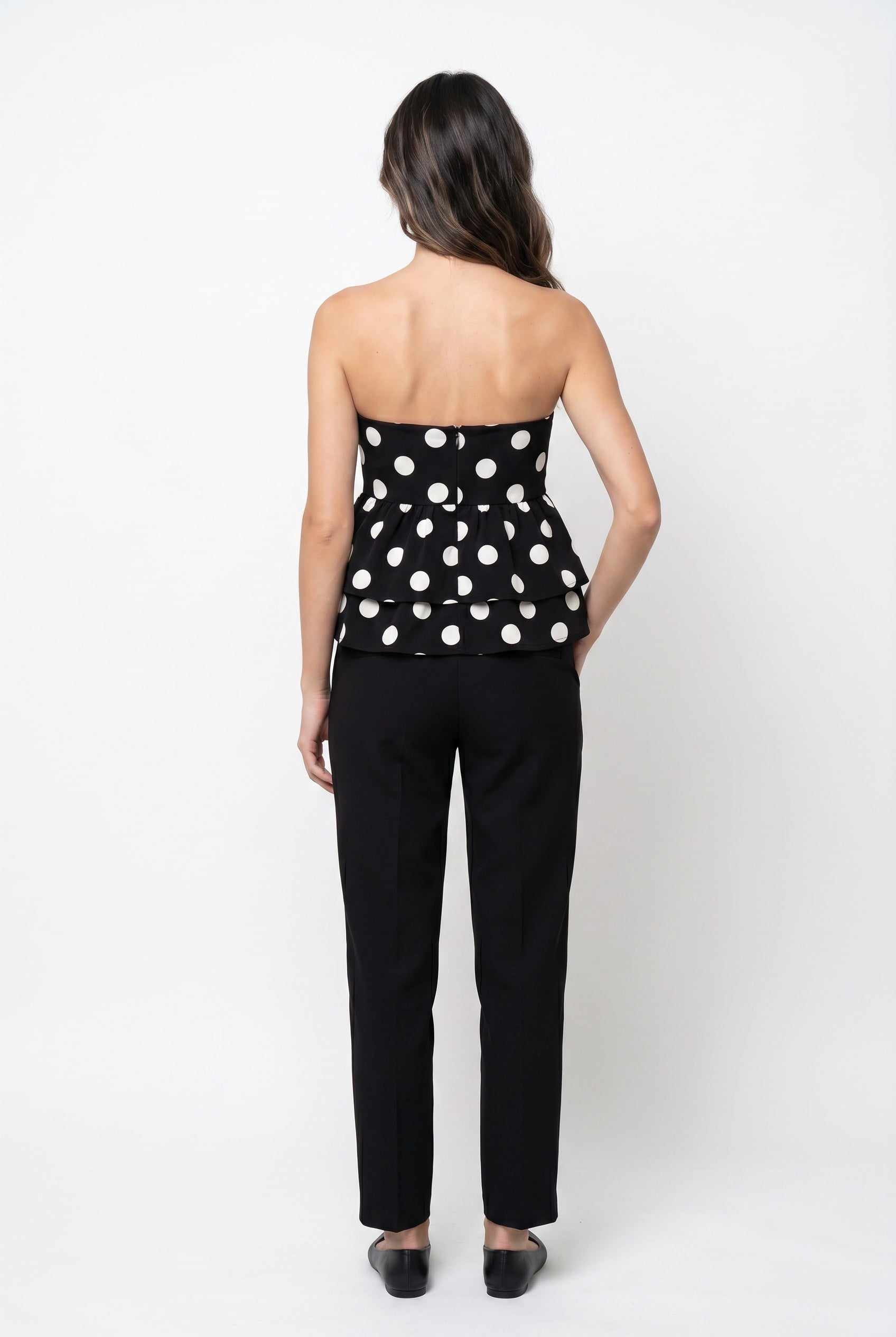 Black Polka Dot Tiered Ruffle Top