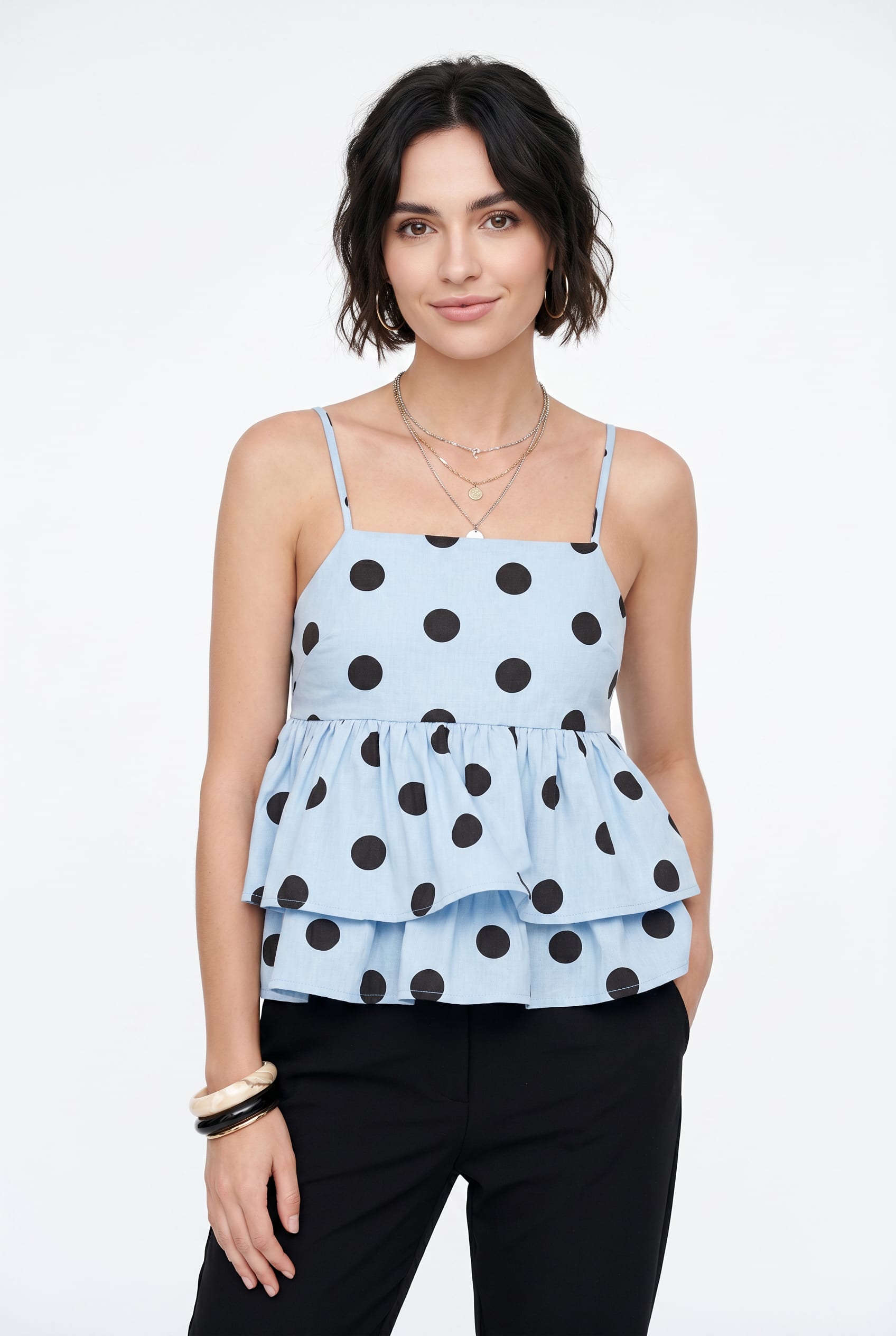 Powder Blue Polka Dot Tiered Cami Top