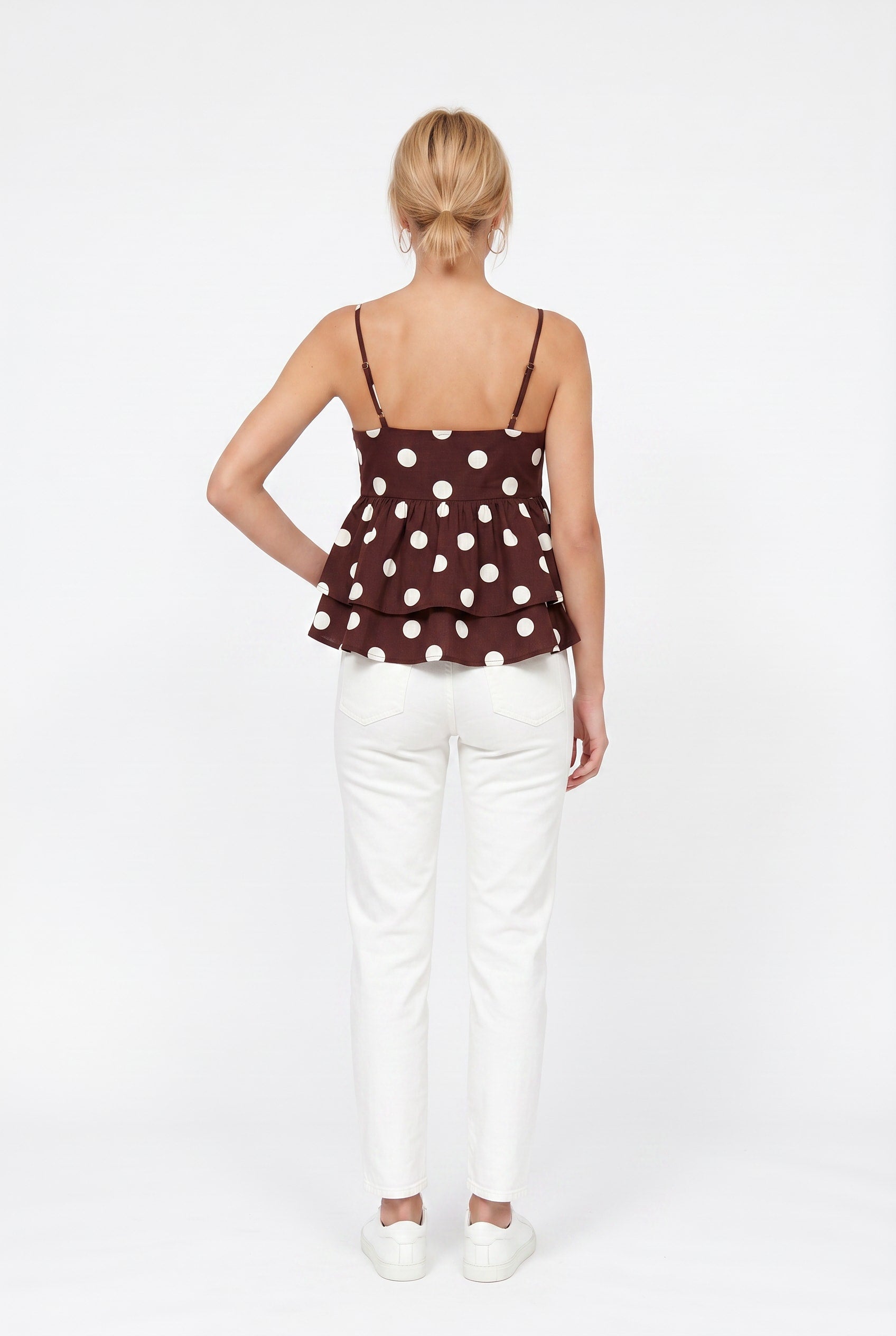 Chocolate Brown Polka Dot Peplum Cami Top