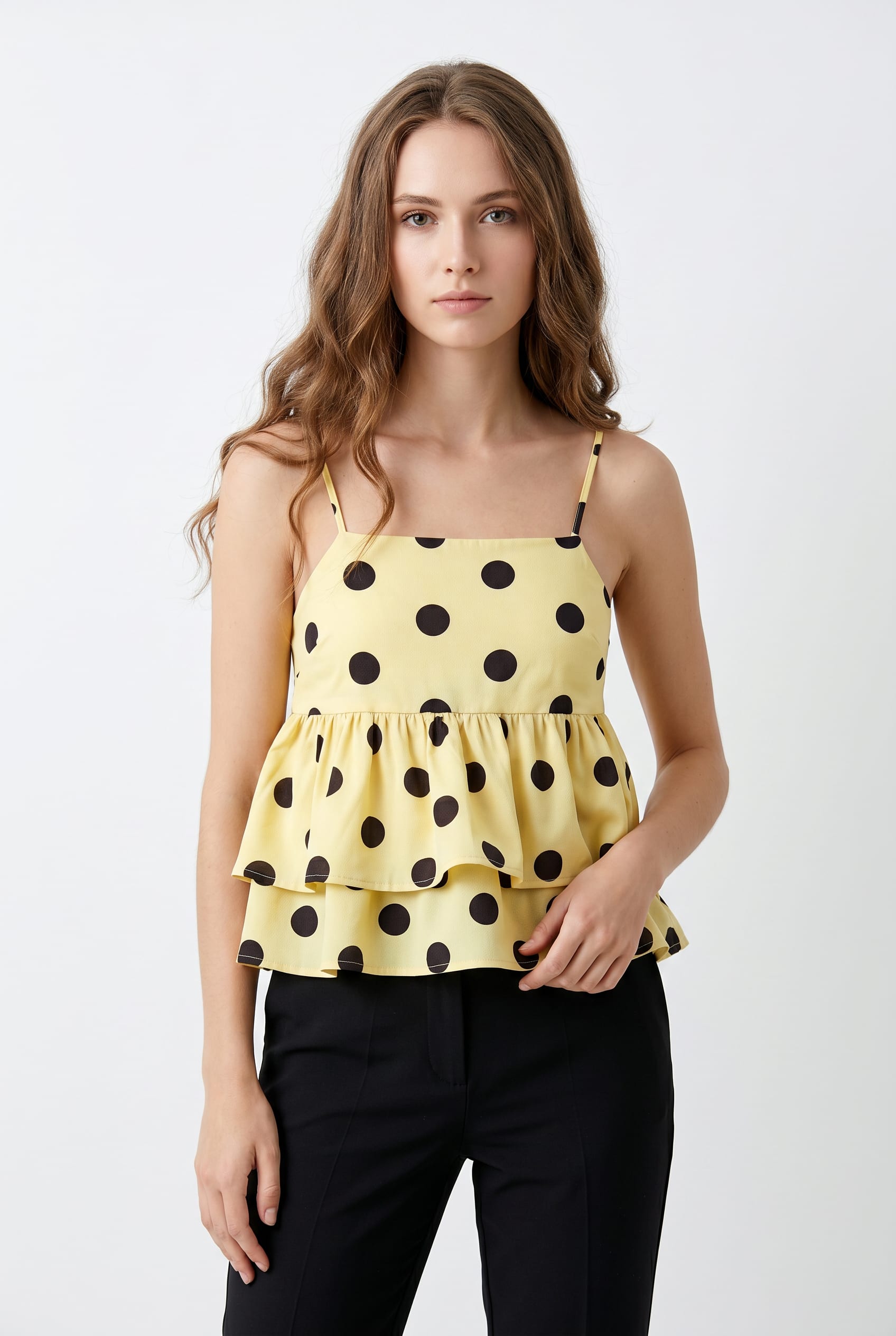 Pastel Yellow Polka Dot Tiered Cami Top
