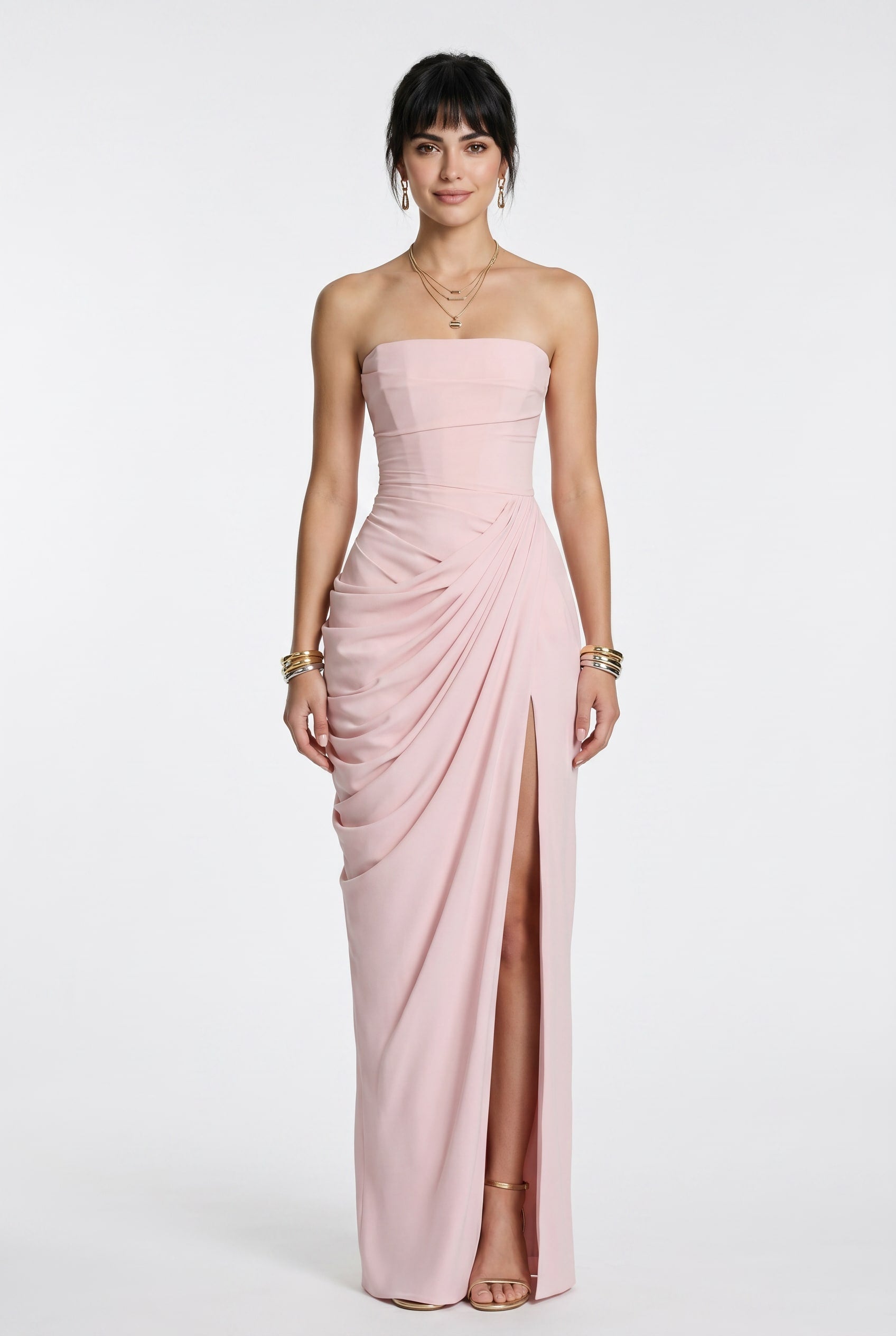 Blush Pink Draped Strapless Gown