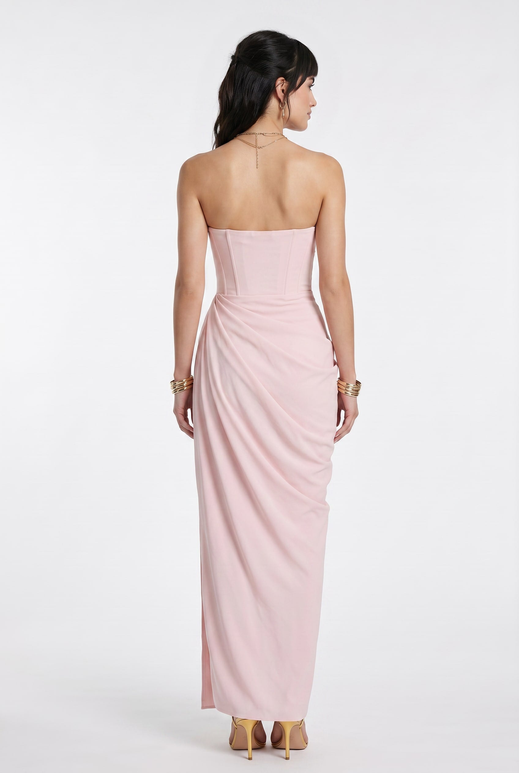 Blush Pink Draped Strapless Gown
