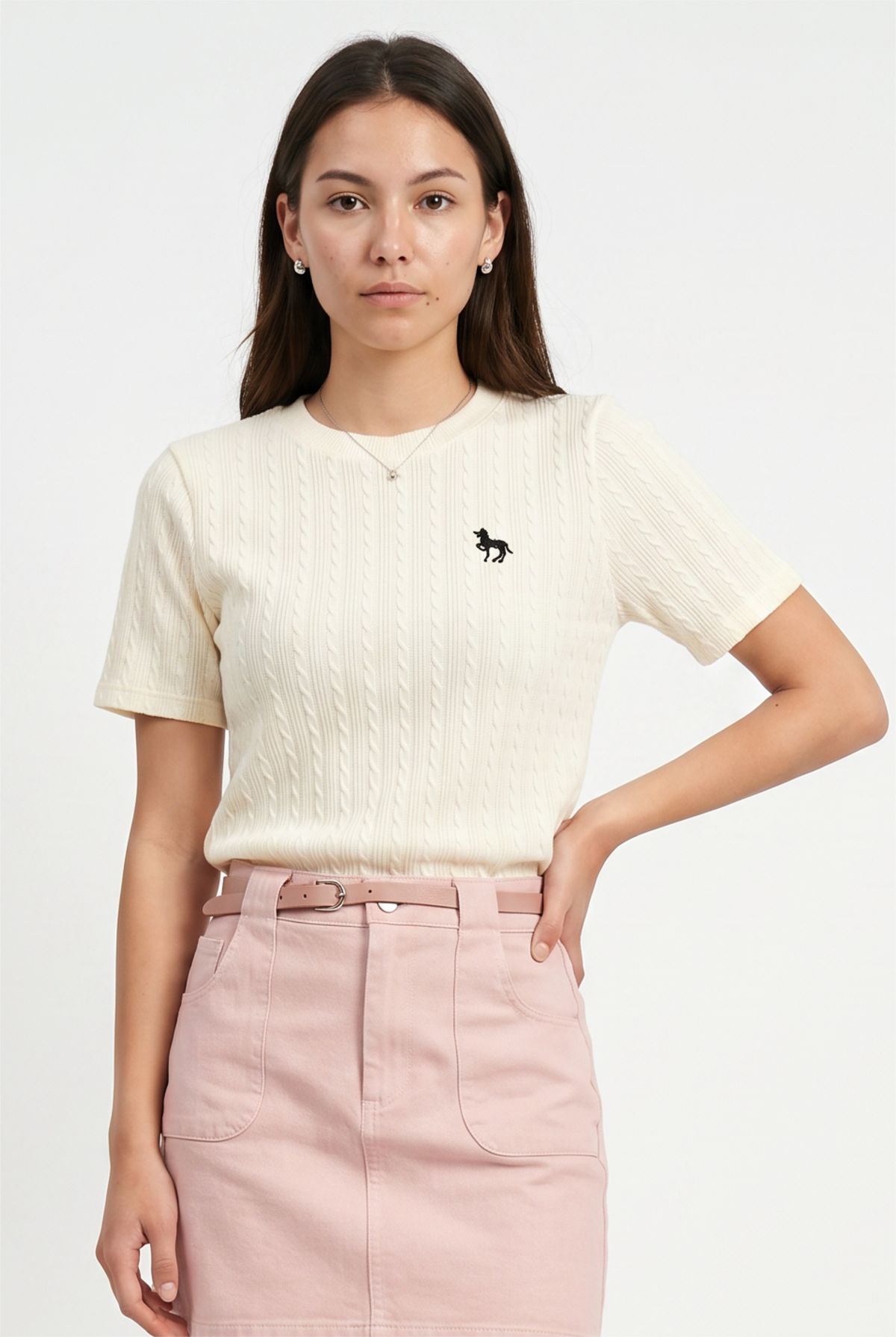 Cream Cable Knit Cropped Top
