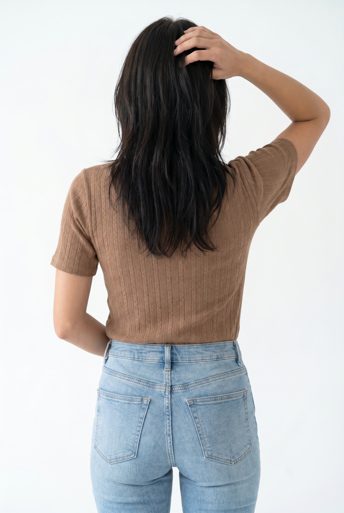 Brown Cable Knit Fitted Shirt