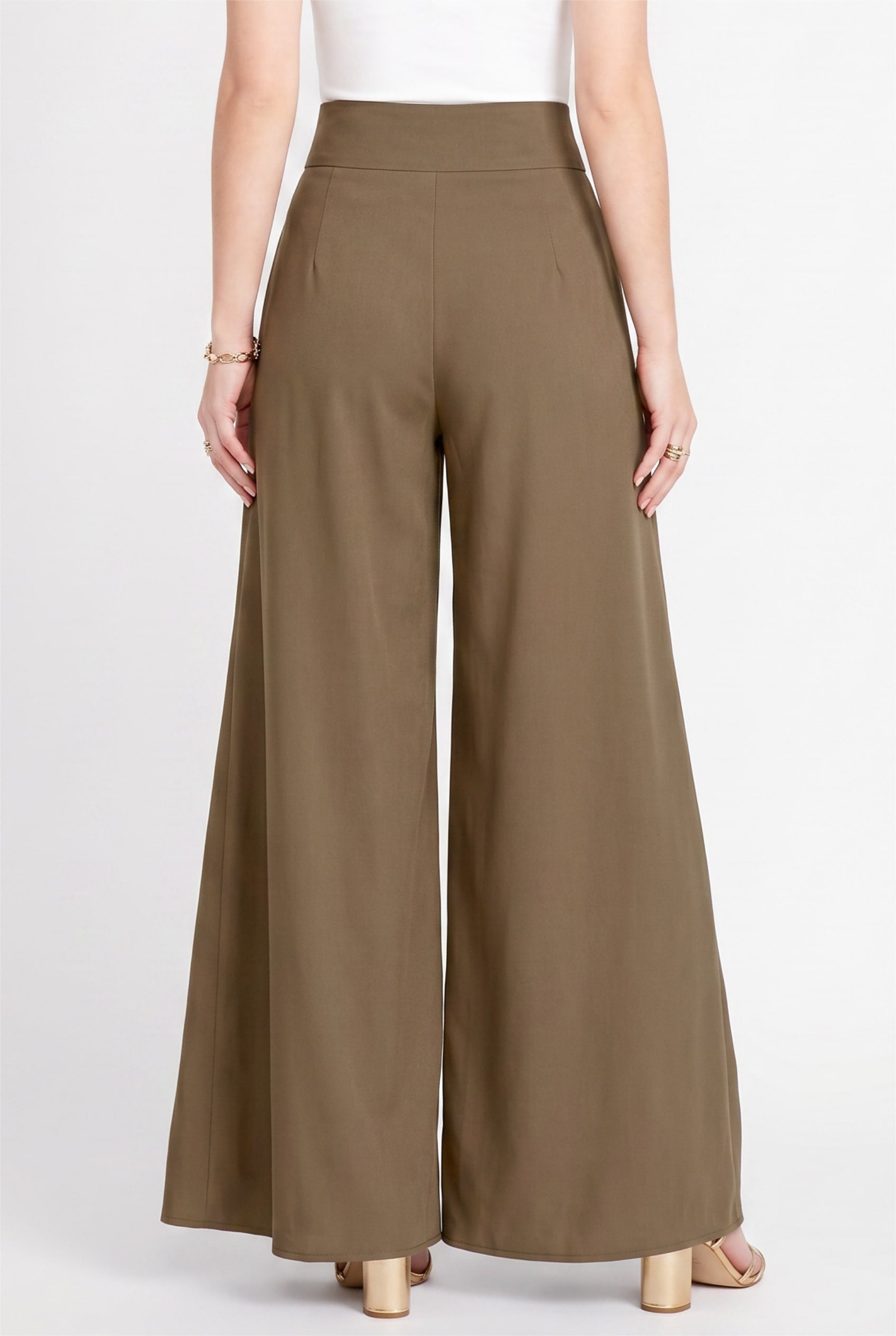 Olive Wide Leg Pleated Trousers