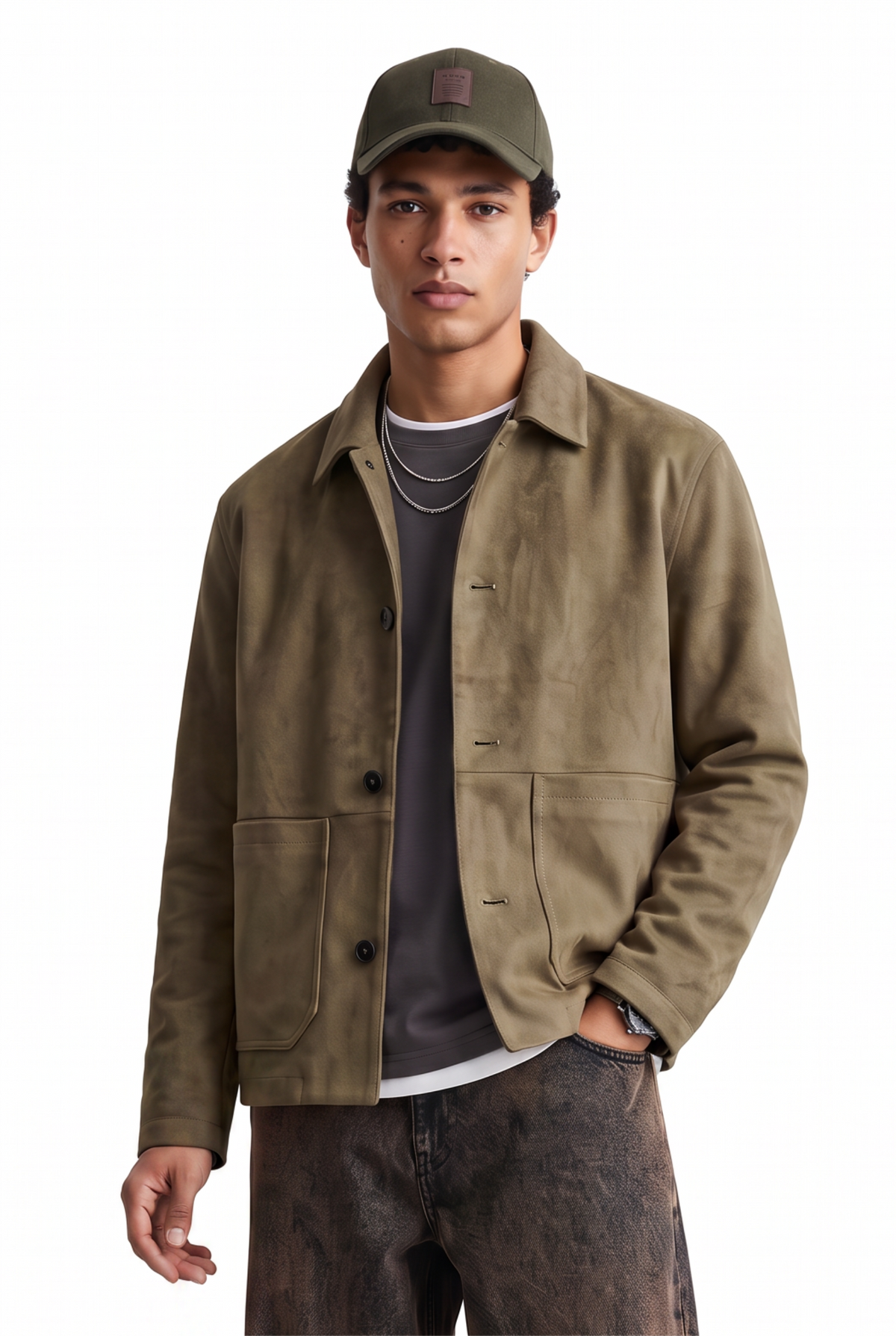 Olive Regular Suede Chore Jacket