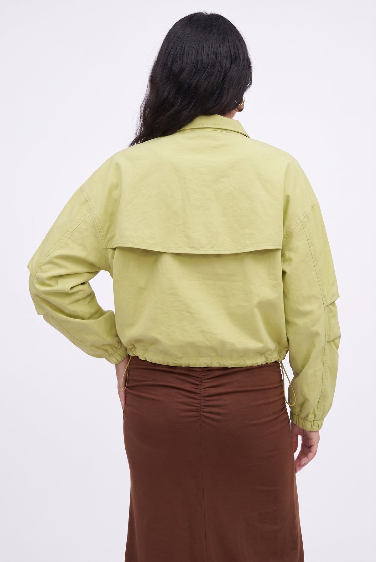 Green Cropped Utility Bomber Jacket
