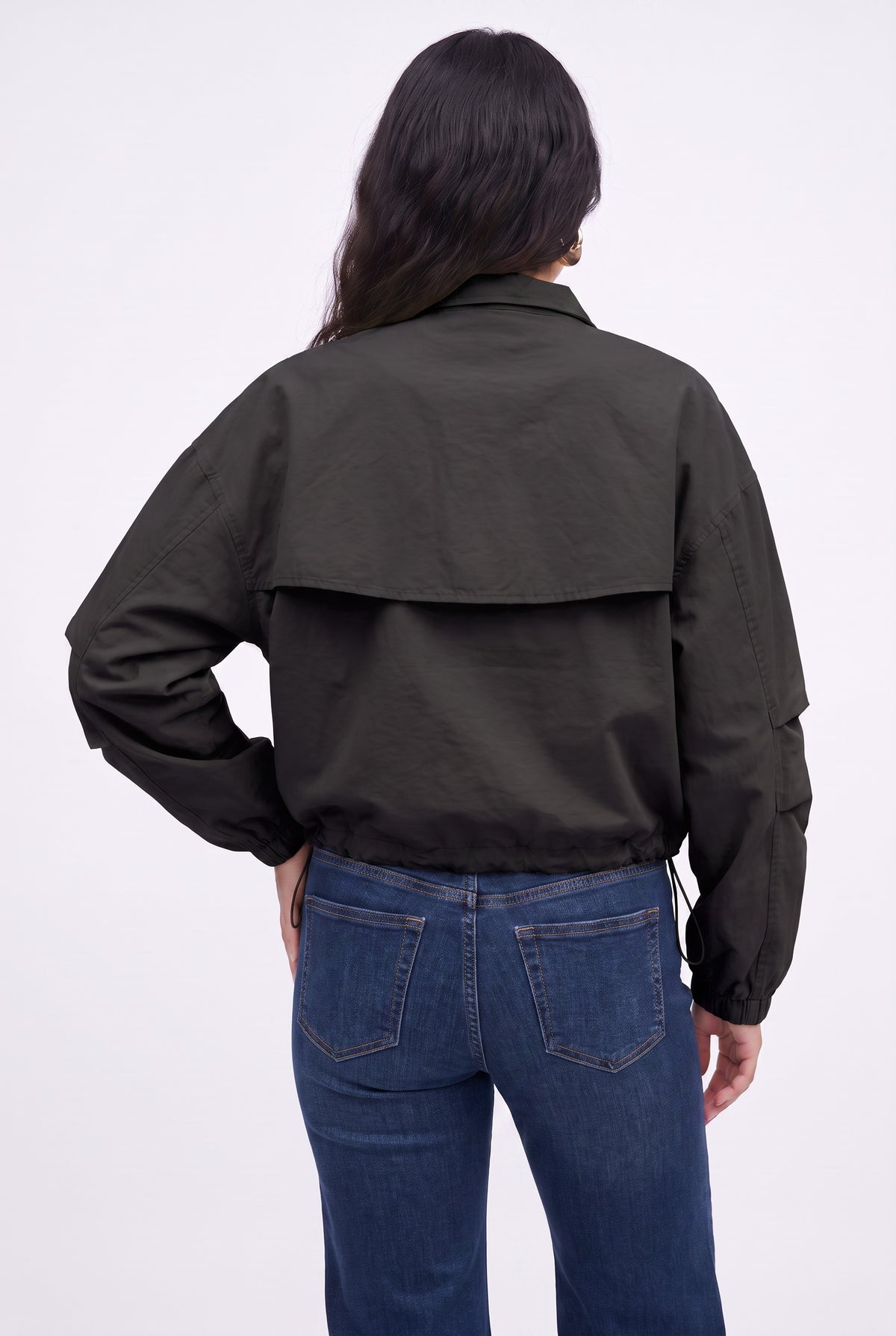 Black Cropped Utility Bomber Jacket