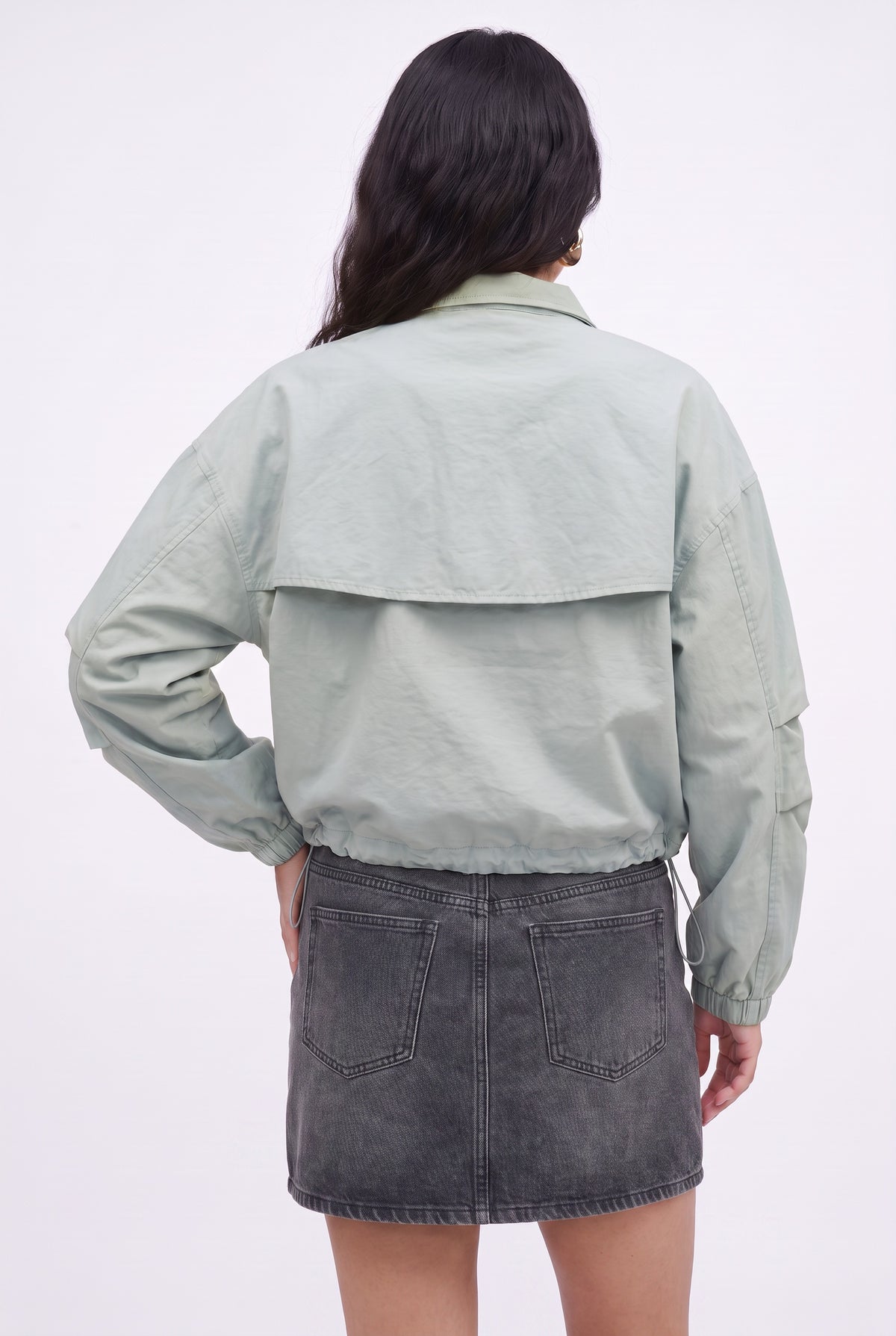 Blue Cropped Utility Bomber Jacket