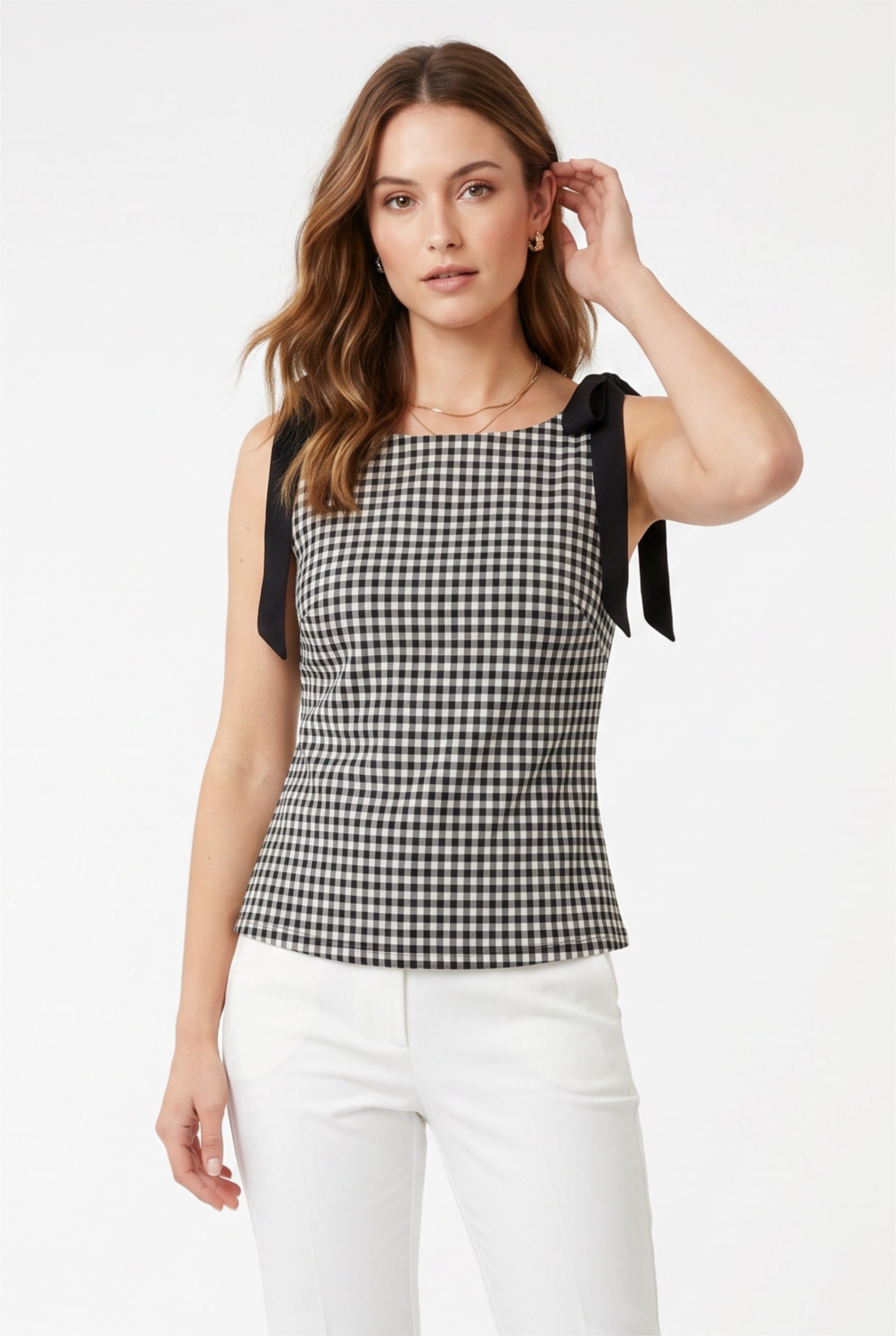 Black Gingham Top With Tie Straps