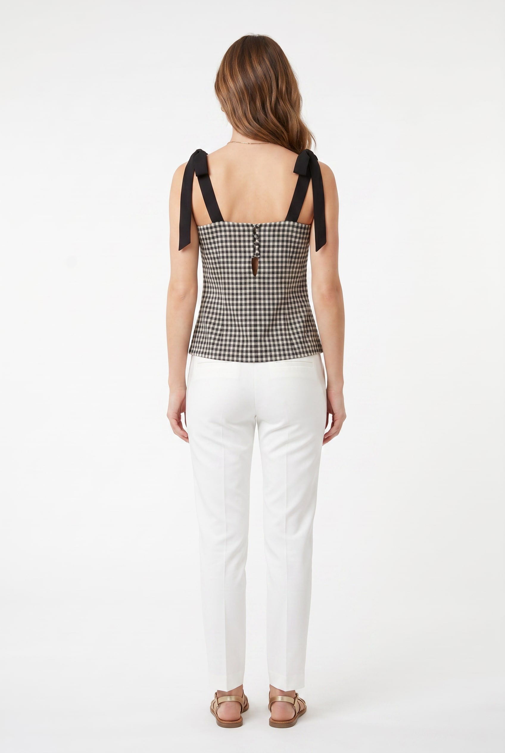 Black Gingham Top With Tie Straps
