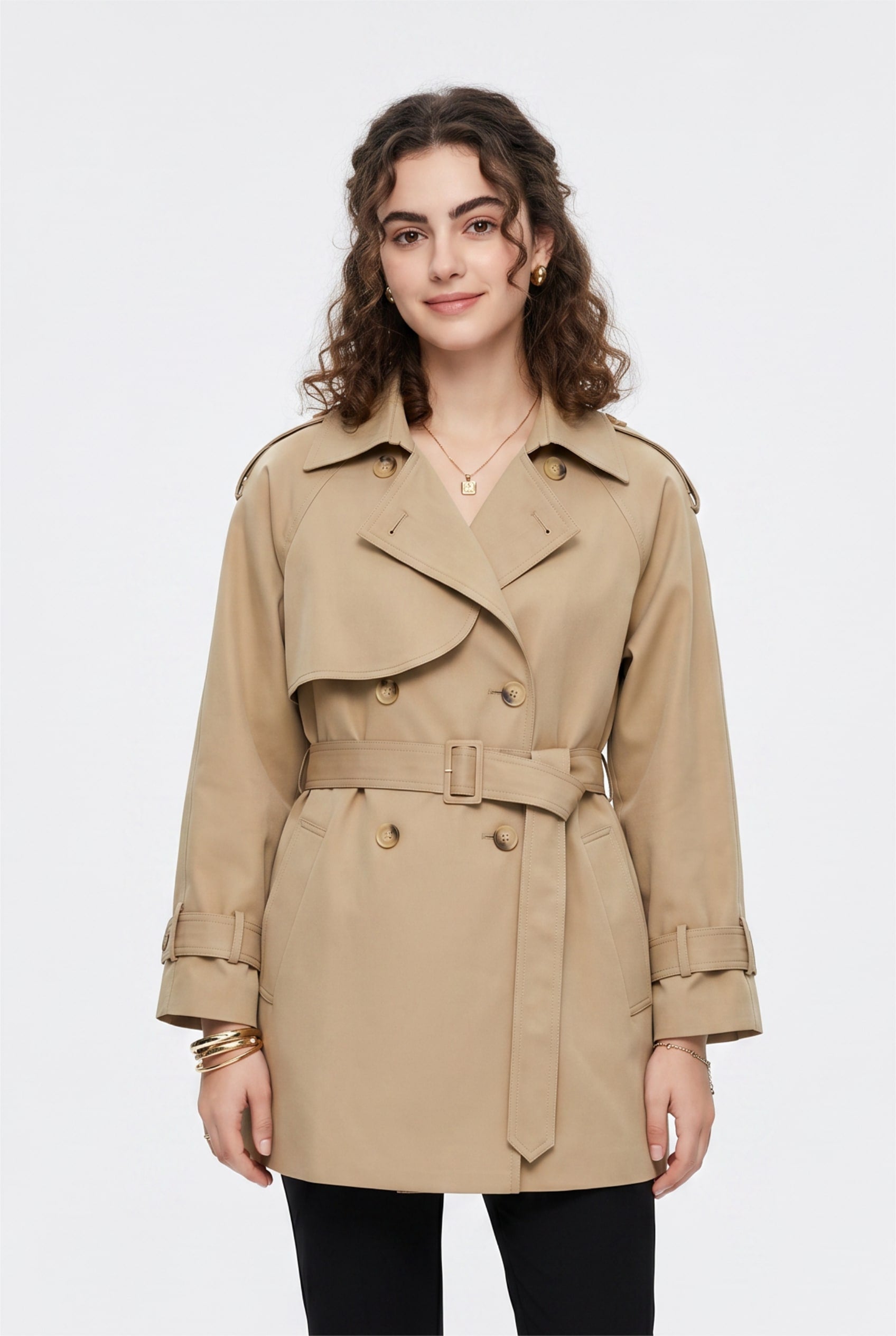 Classic Beige Double-Breasted Trench Coat