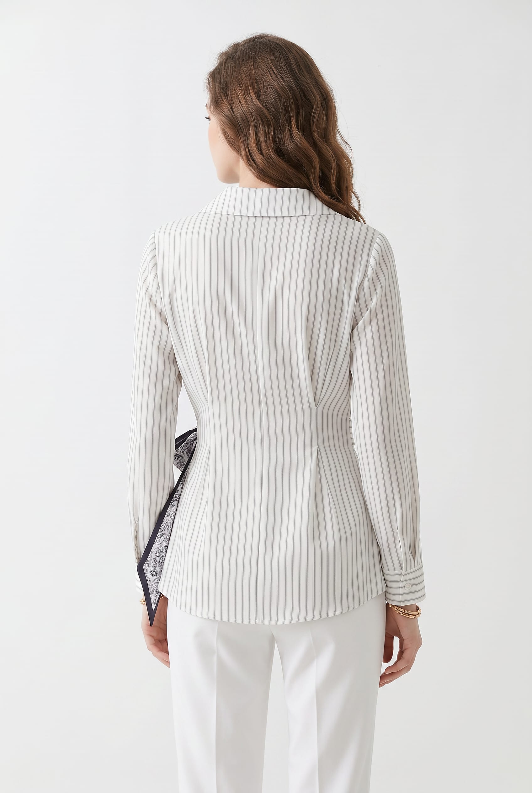 White Striped Wrap Shirt With Scarf