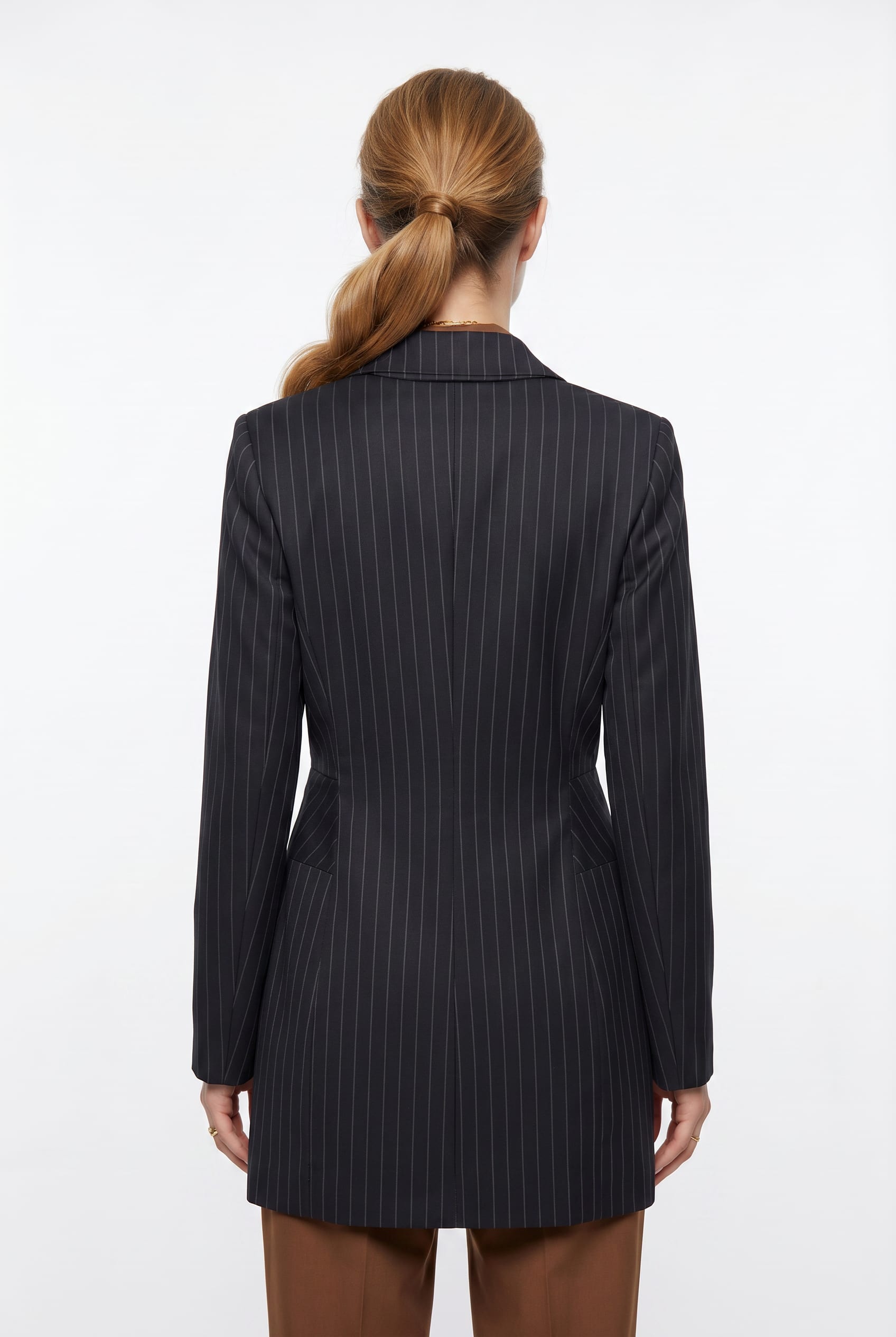 Navy Pinstripe Double-Breasted Blazer Dress