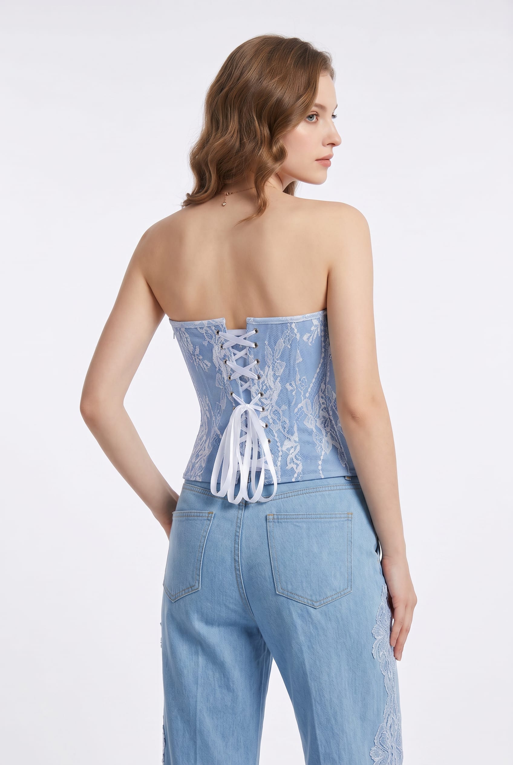 Powder Blue Lace Overlay Corset Top