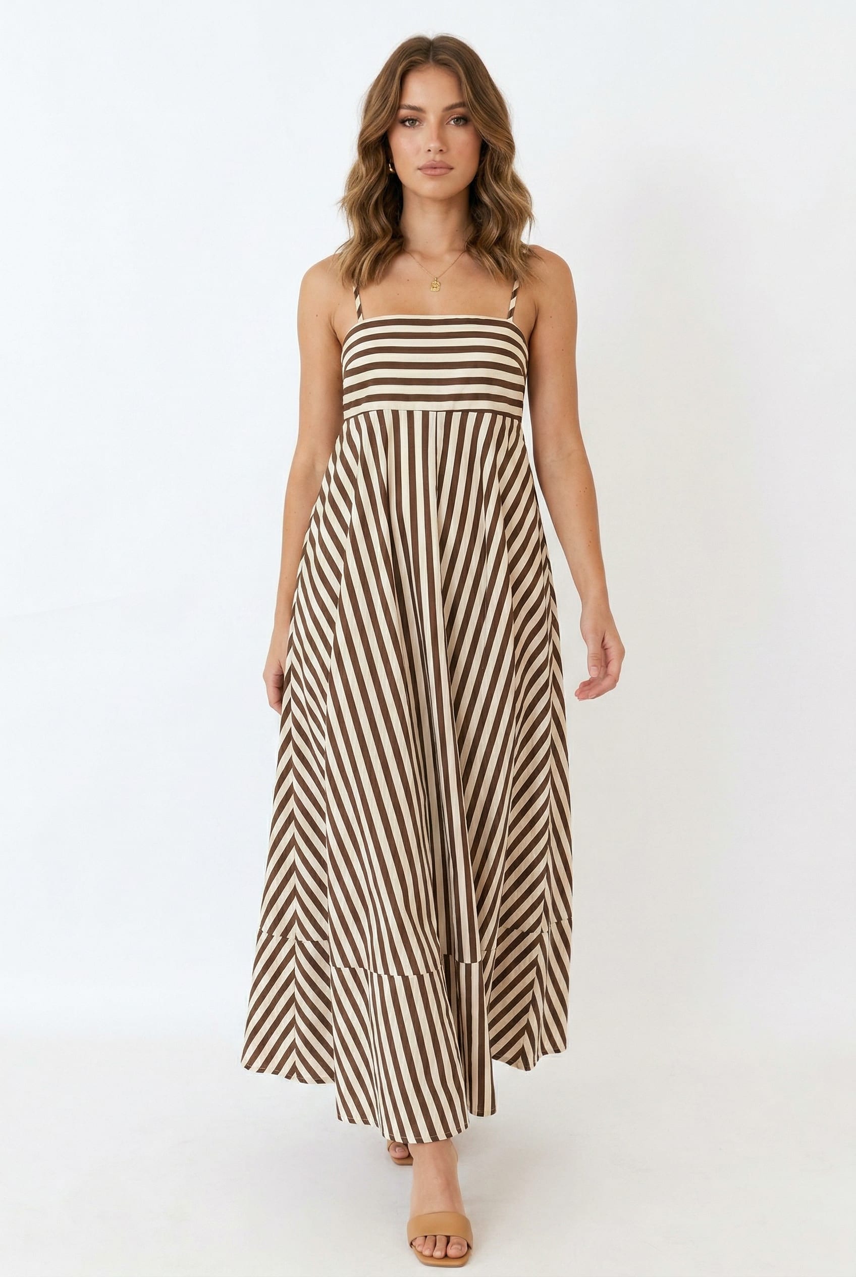 Brown Striped Empire Waist Maxi Dress