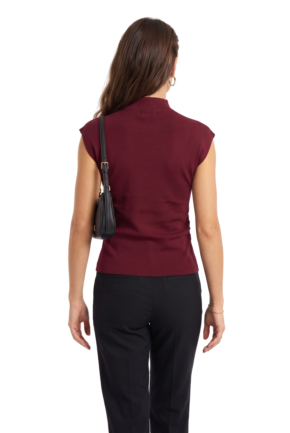 Burgundy Ruched Button-Up Blouse