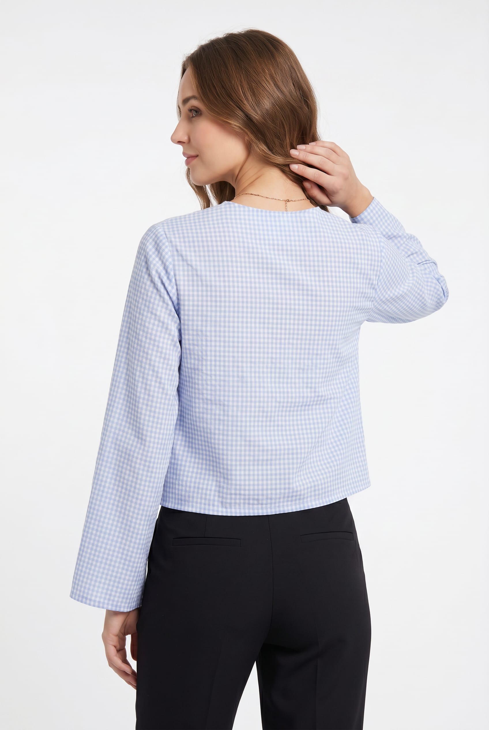 Periwinkle Gingham Tie-Front Top