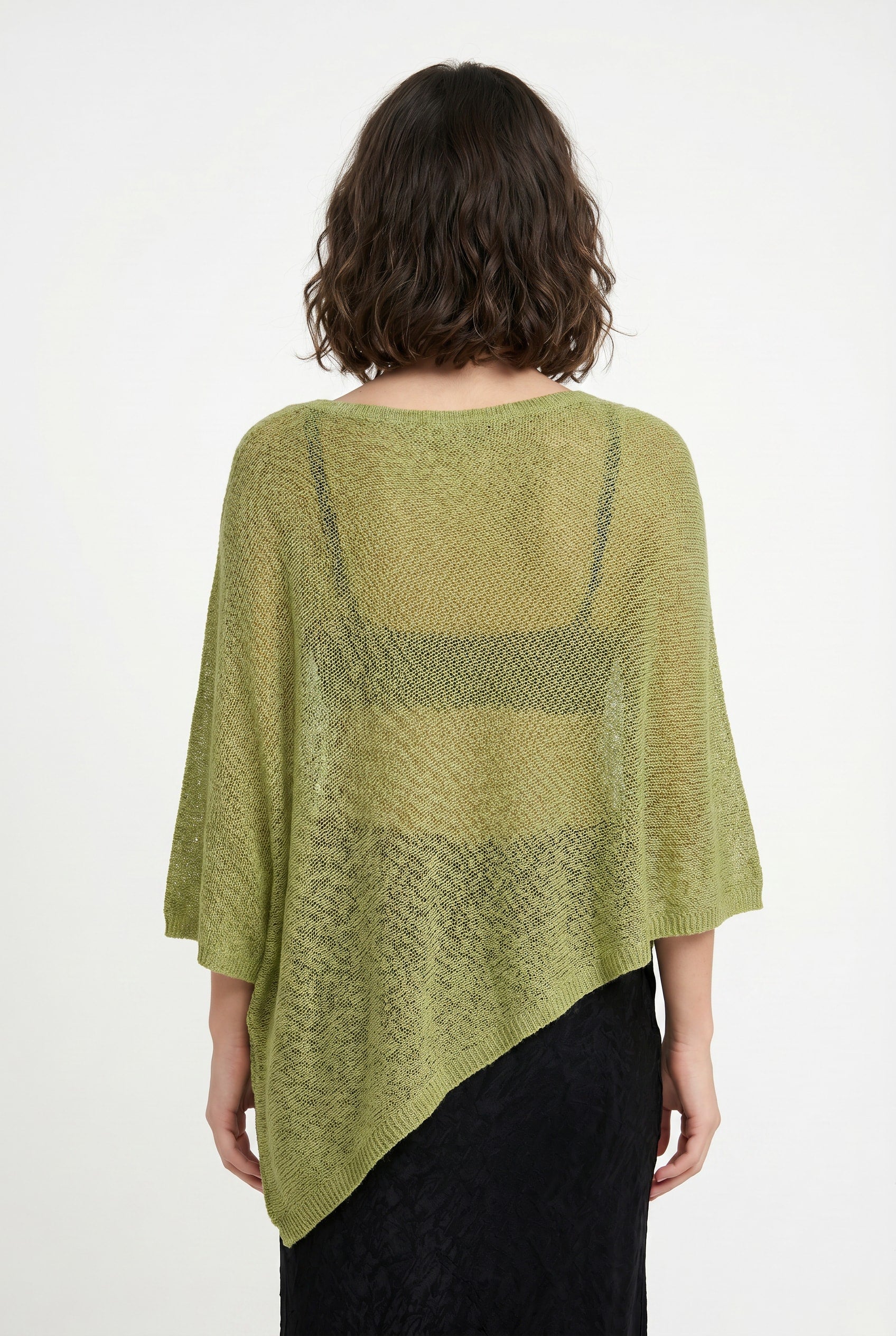 Chartreuse Green Asymmetric Knit Poncho Top