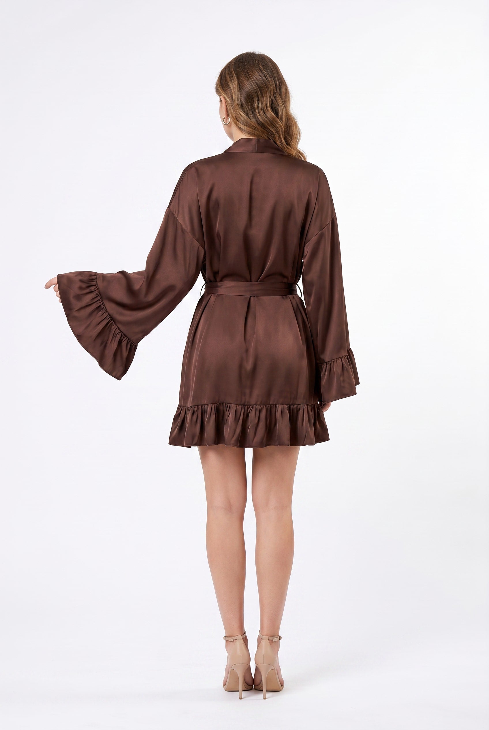 Chocolate Brown Satin Lace Trim Chemise