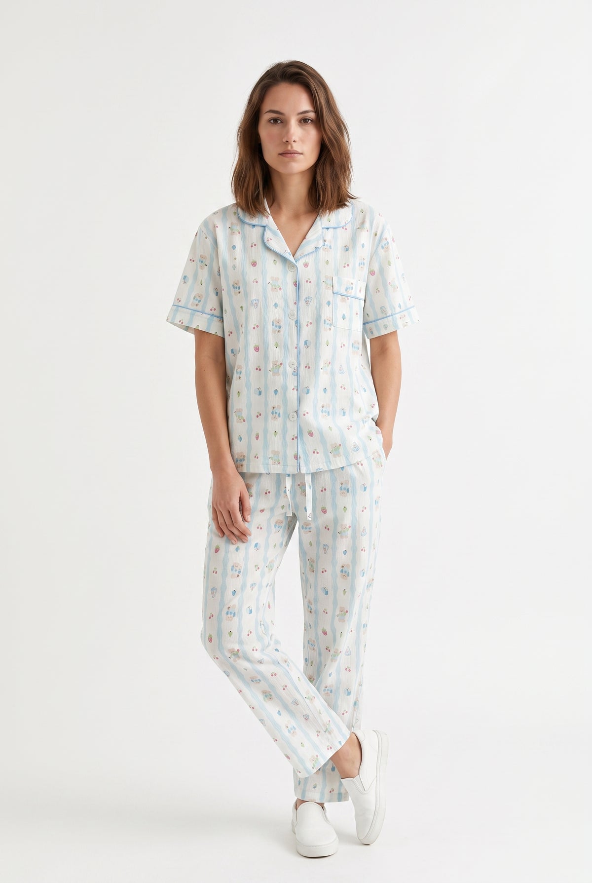 Blue Striped Cotton Pyjama Set