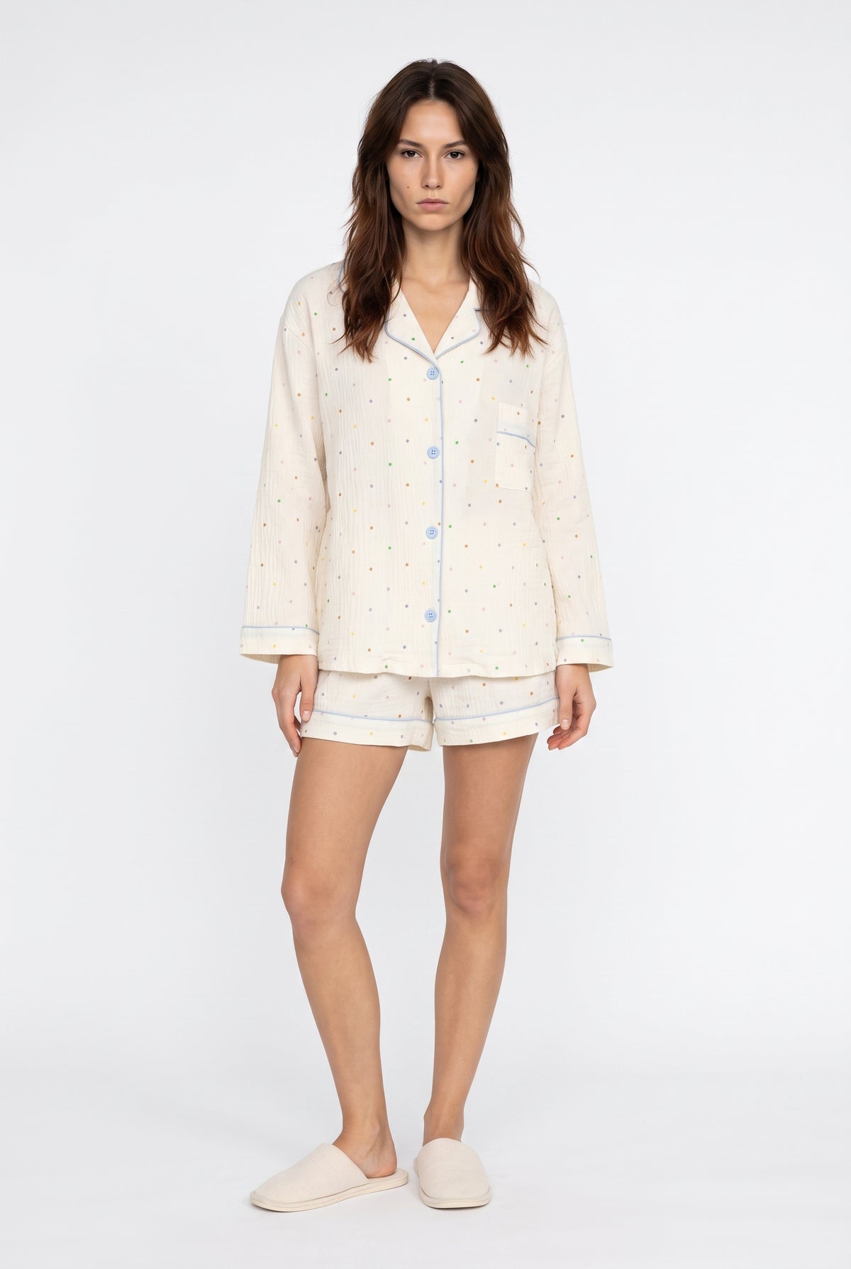 Cream Dotted Cotton Pyjama Set