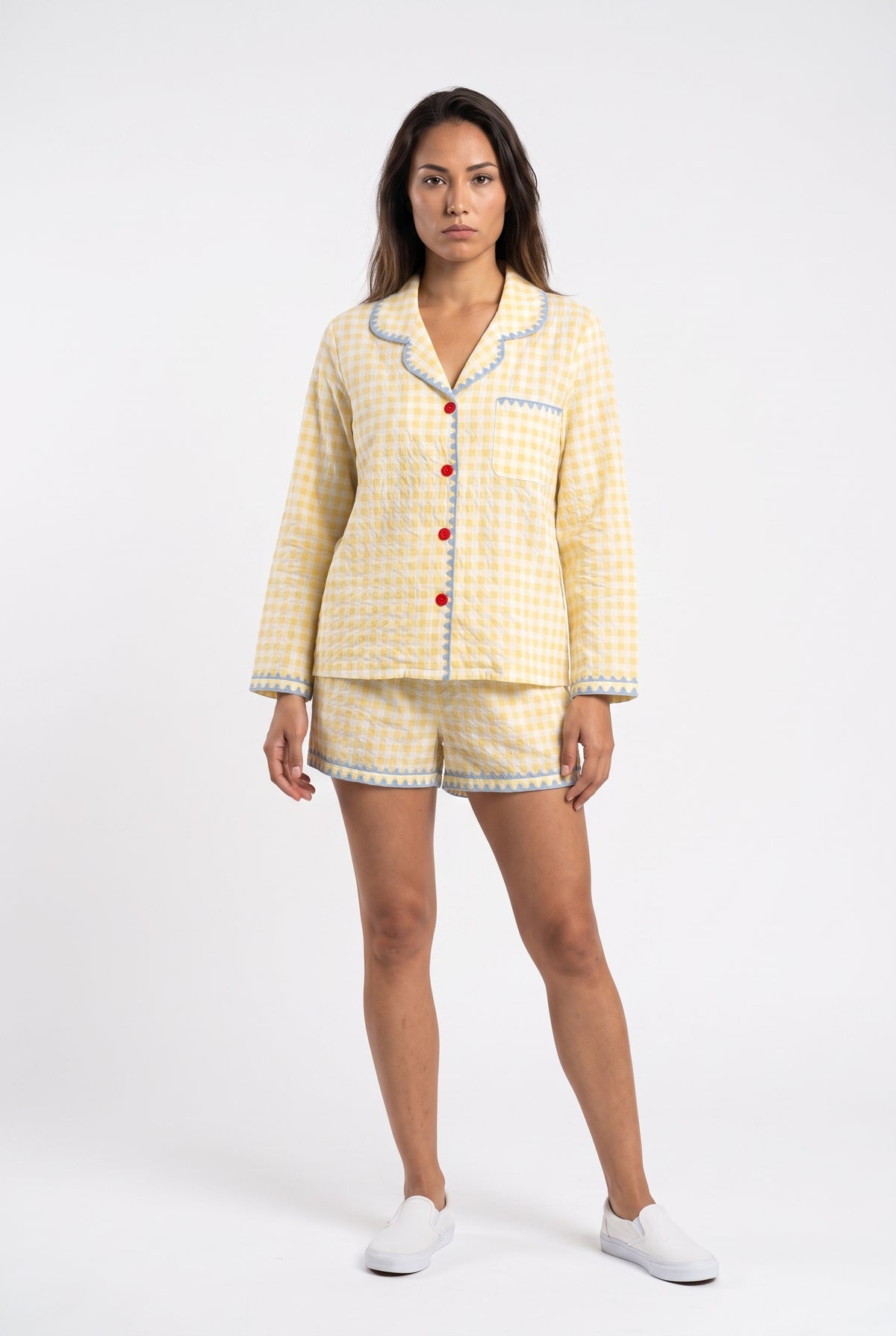 Yellow Gingham Cotton Pyjama Set