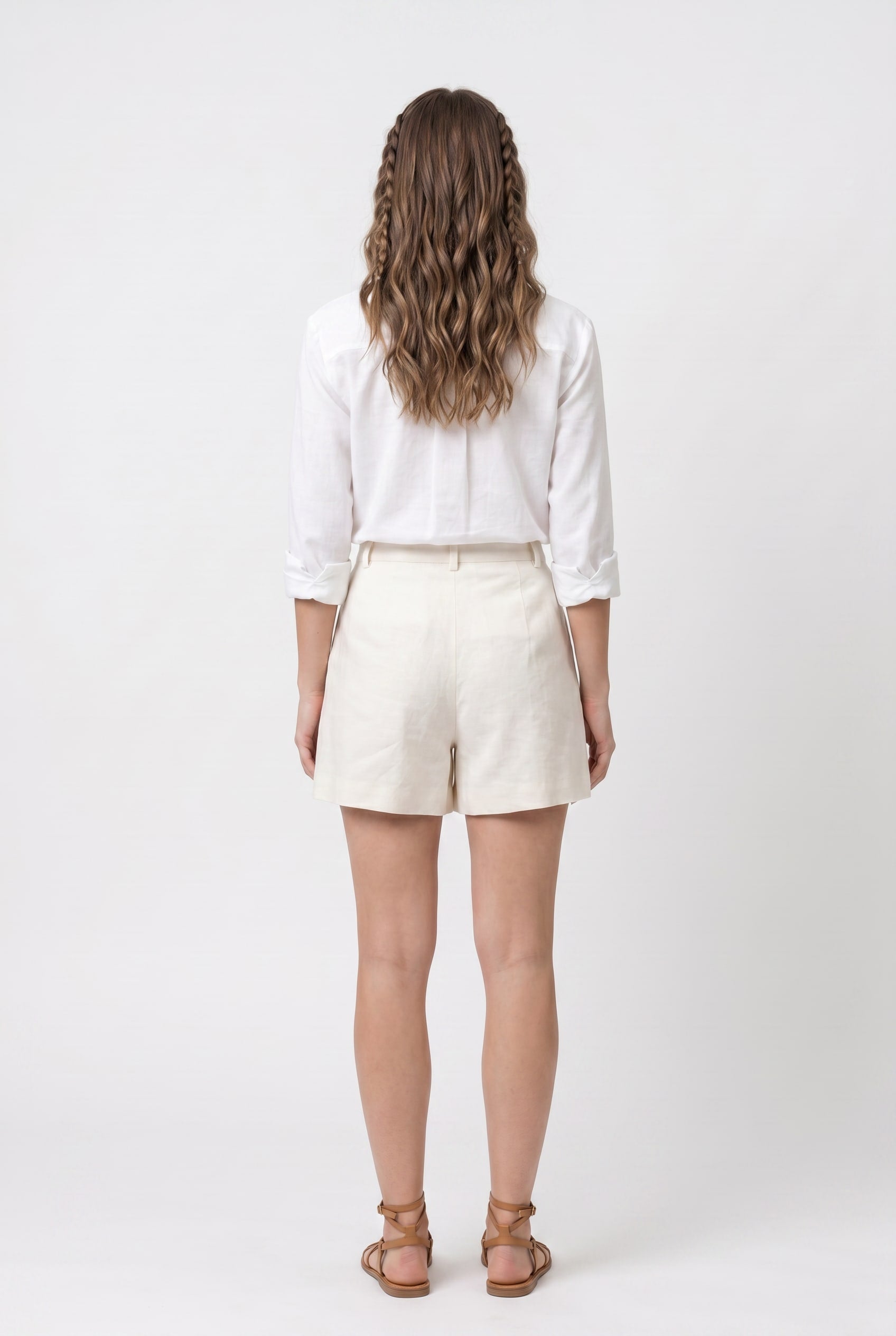 Ivory High-Waisted Tailored Linen Shorts