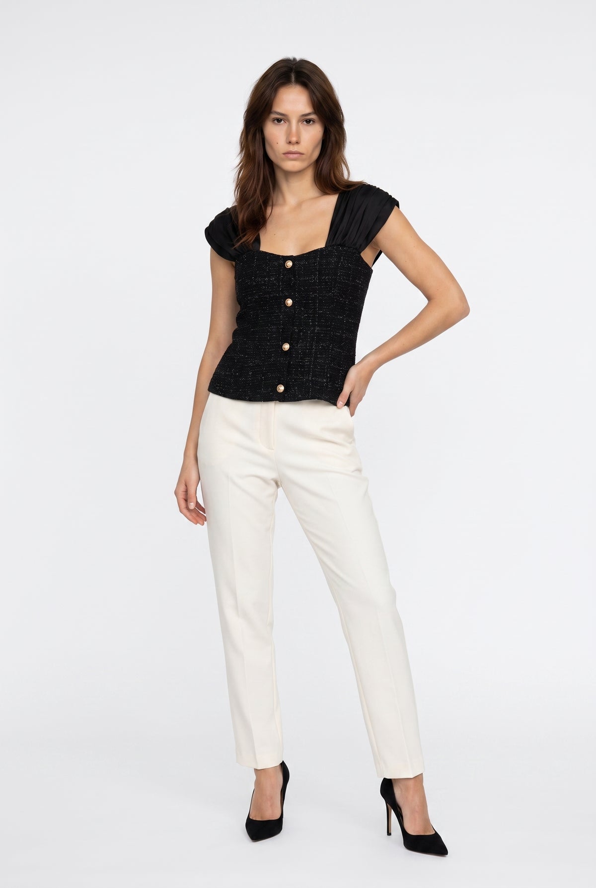 Black Tweed Corset Structured Top