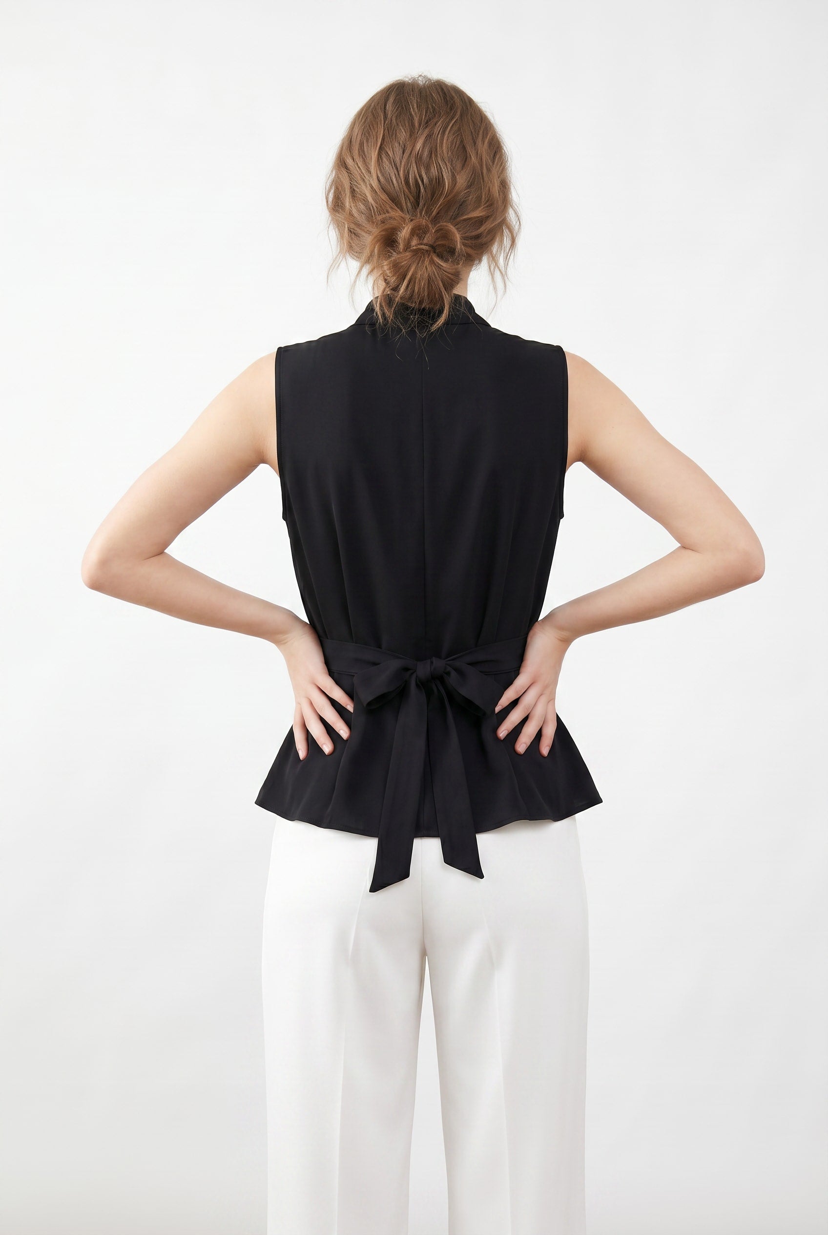 Black Sleeveless Wrap Peplum Top