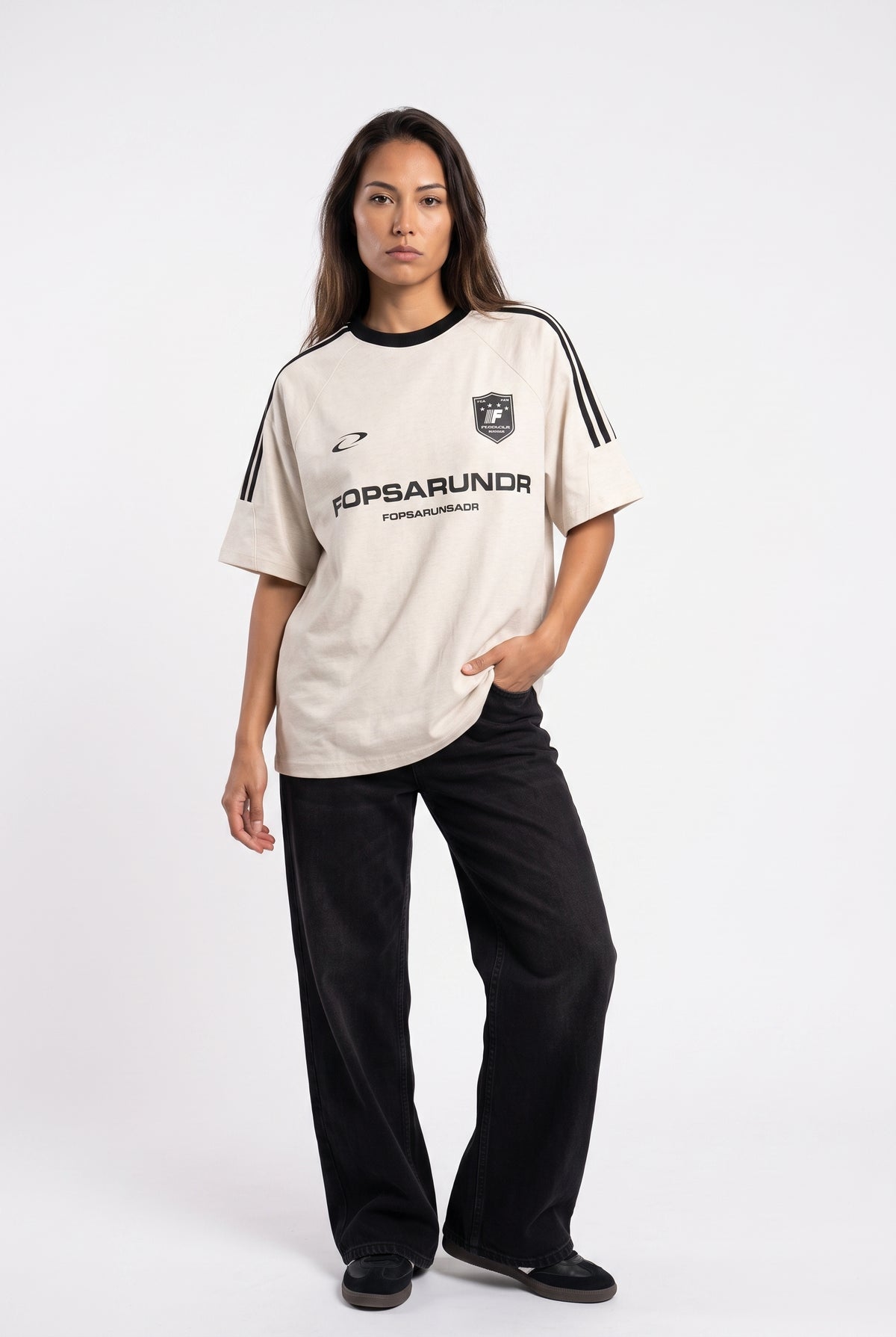 Beige Oversized Cotton Football Shirt