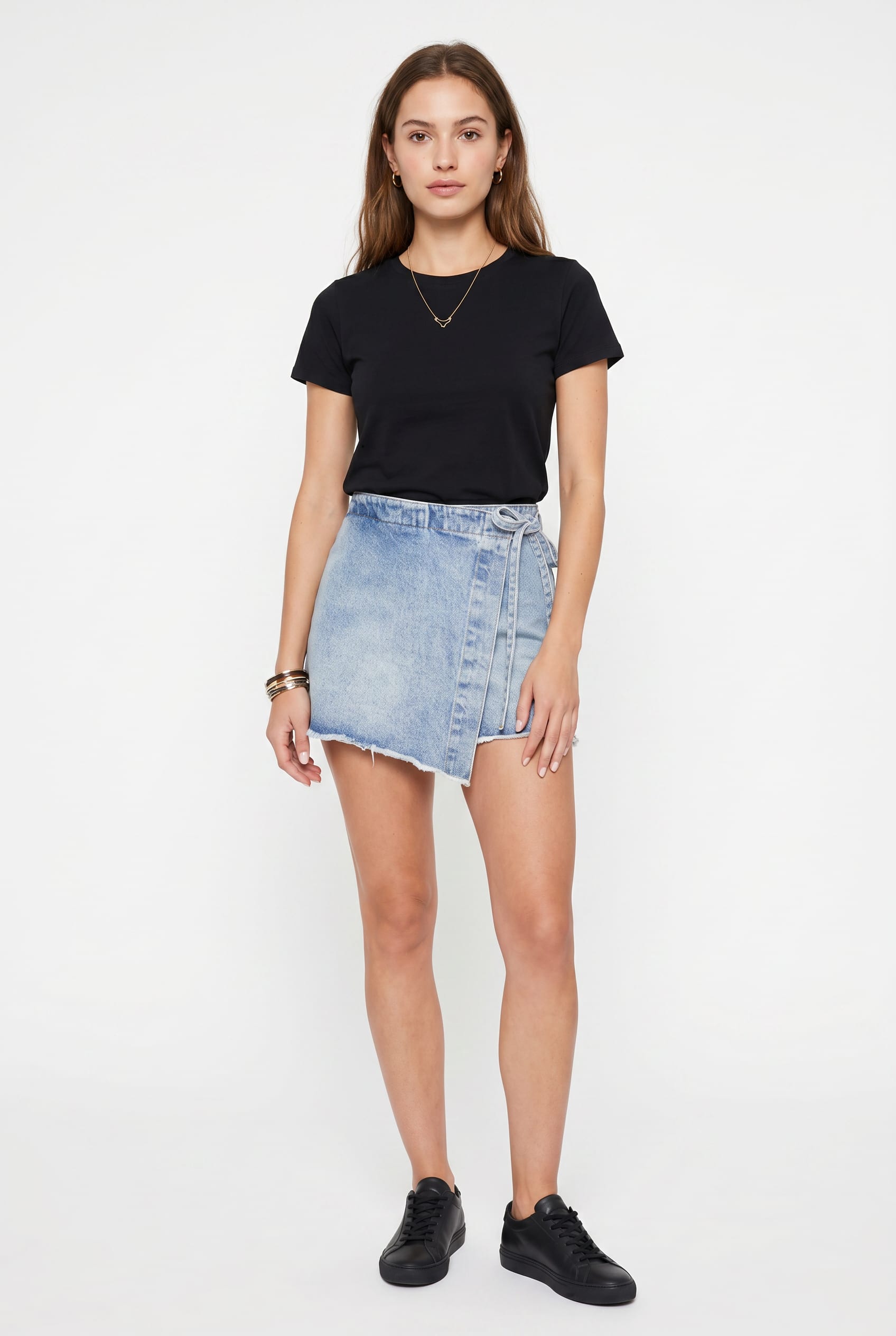 Light Blue Denim Wrap Mini Skirt