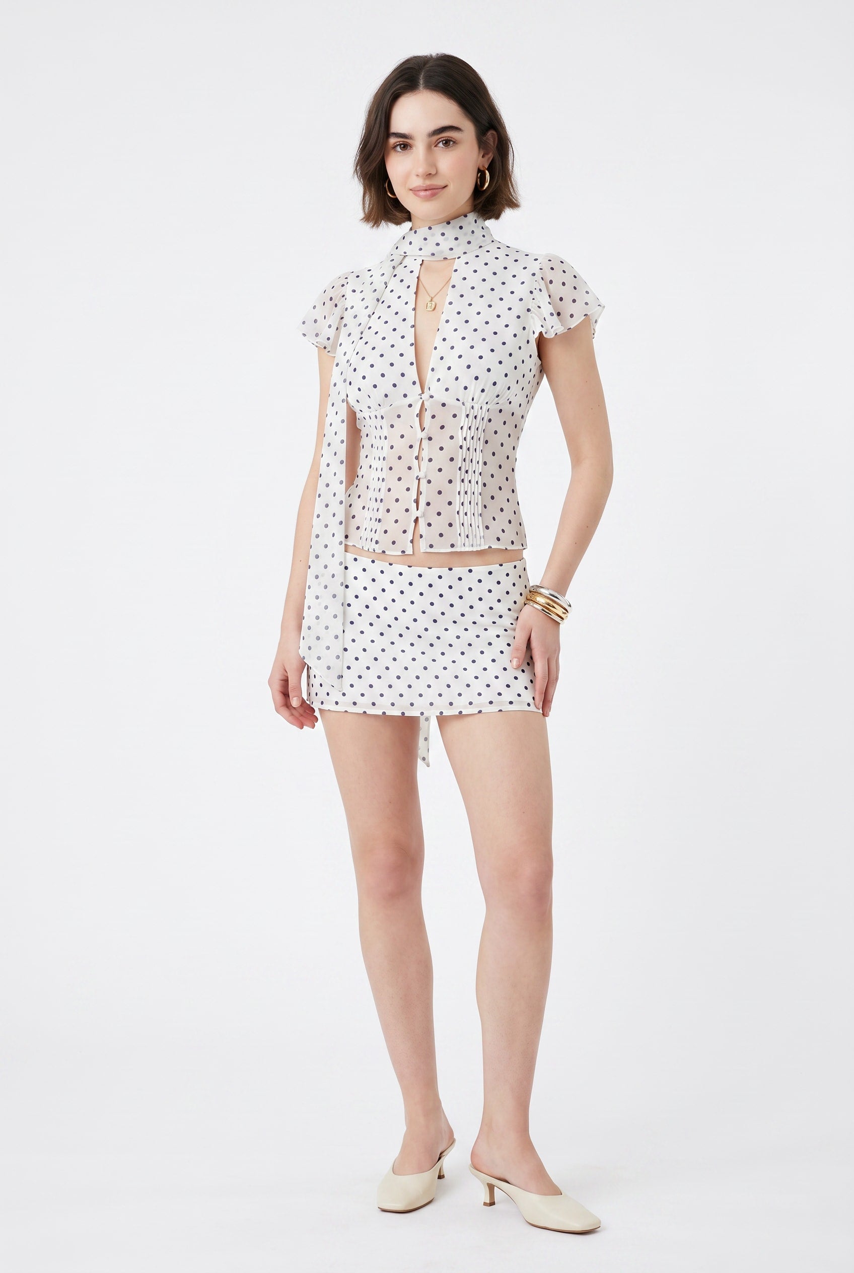 White Polka Dot Mesh Co-ord Set