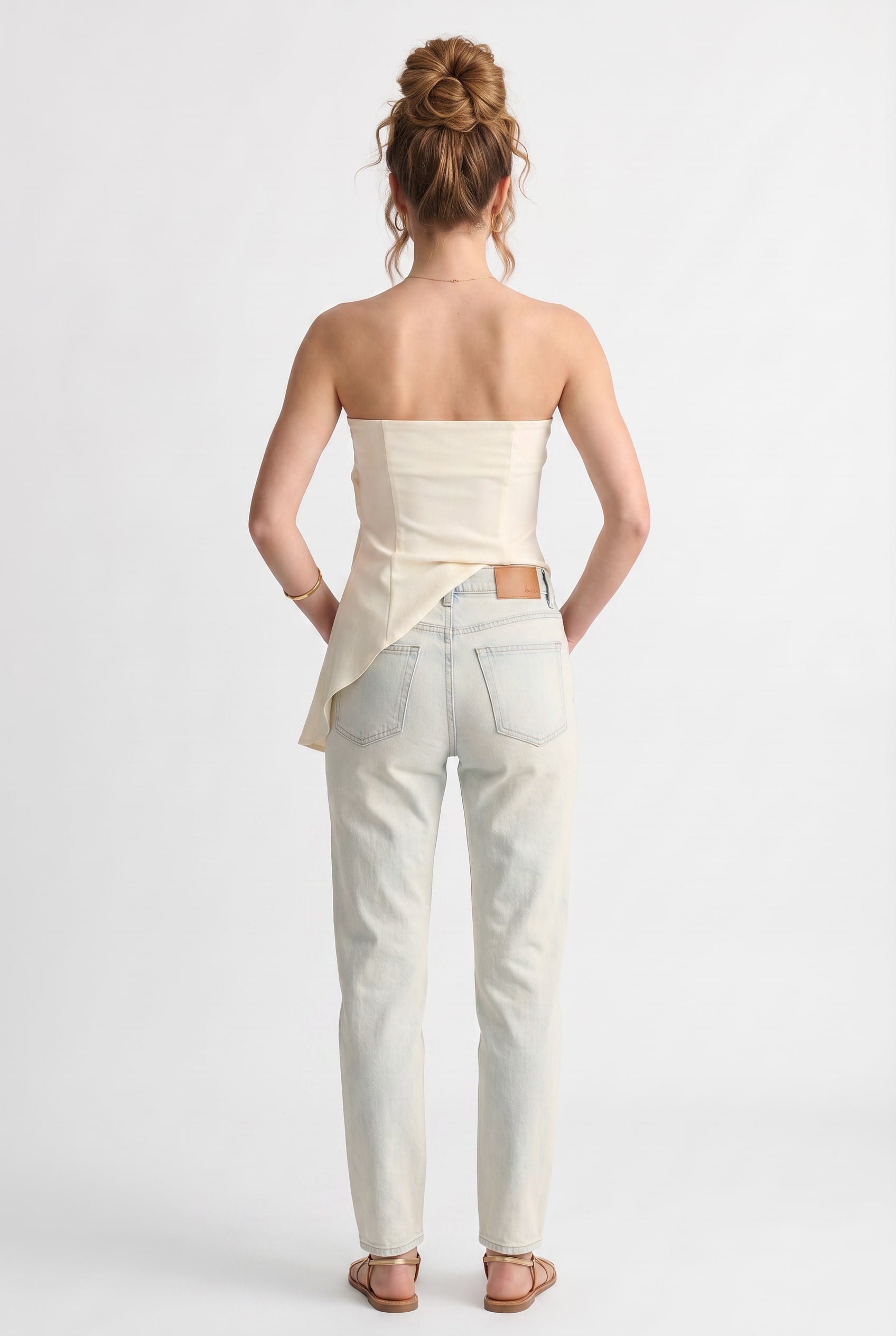 Cream Sculptural Drape Tube Top
