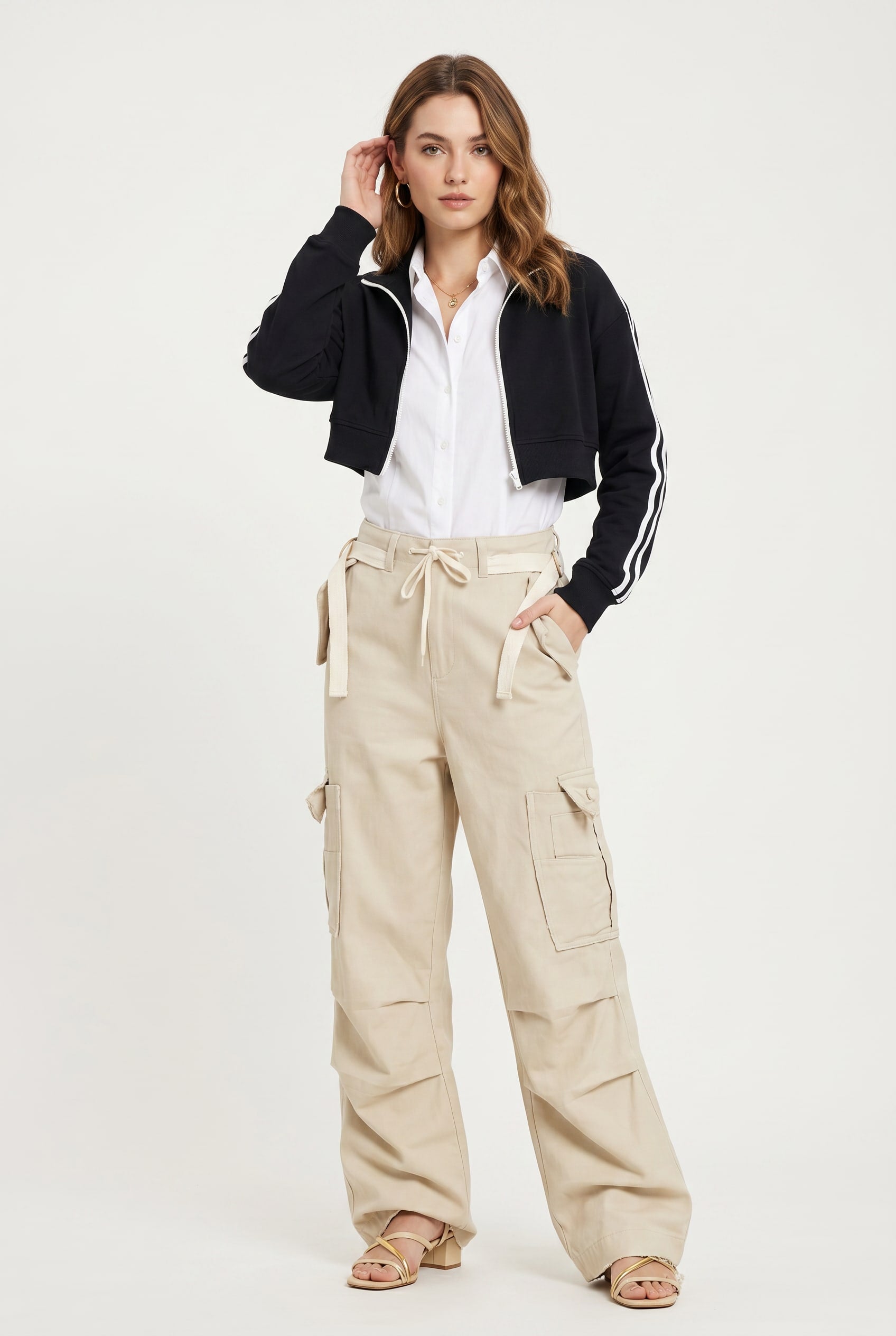 Beige Utility Cargo Pants with Belt