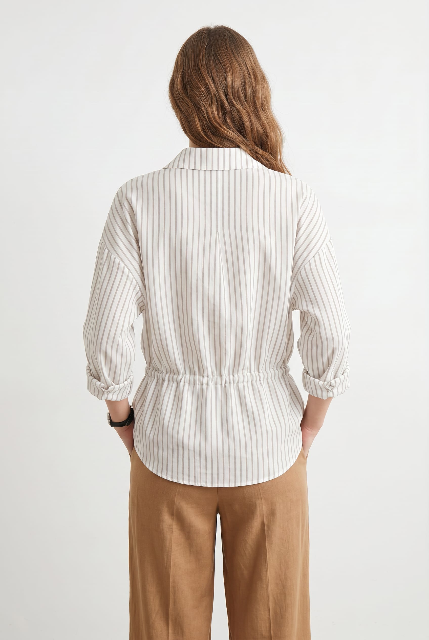 Striped Drawstring Waist Shirt Blouse