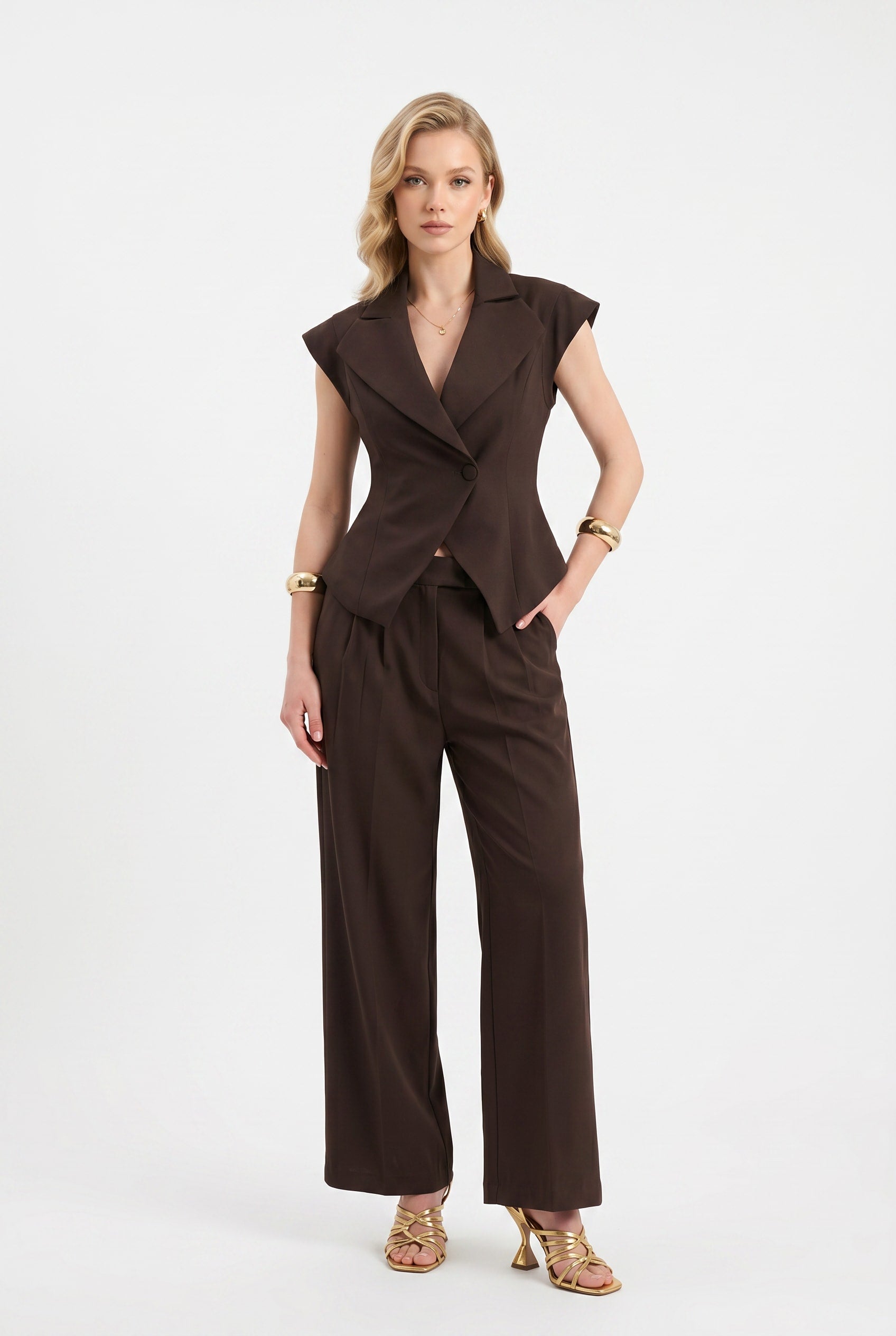 Chocolate Brown Tailored Vest Trouser Co-ord